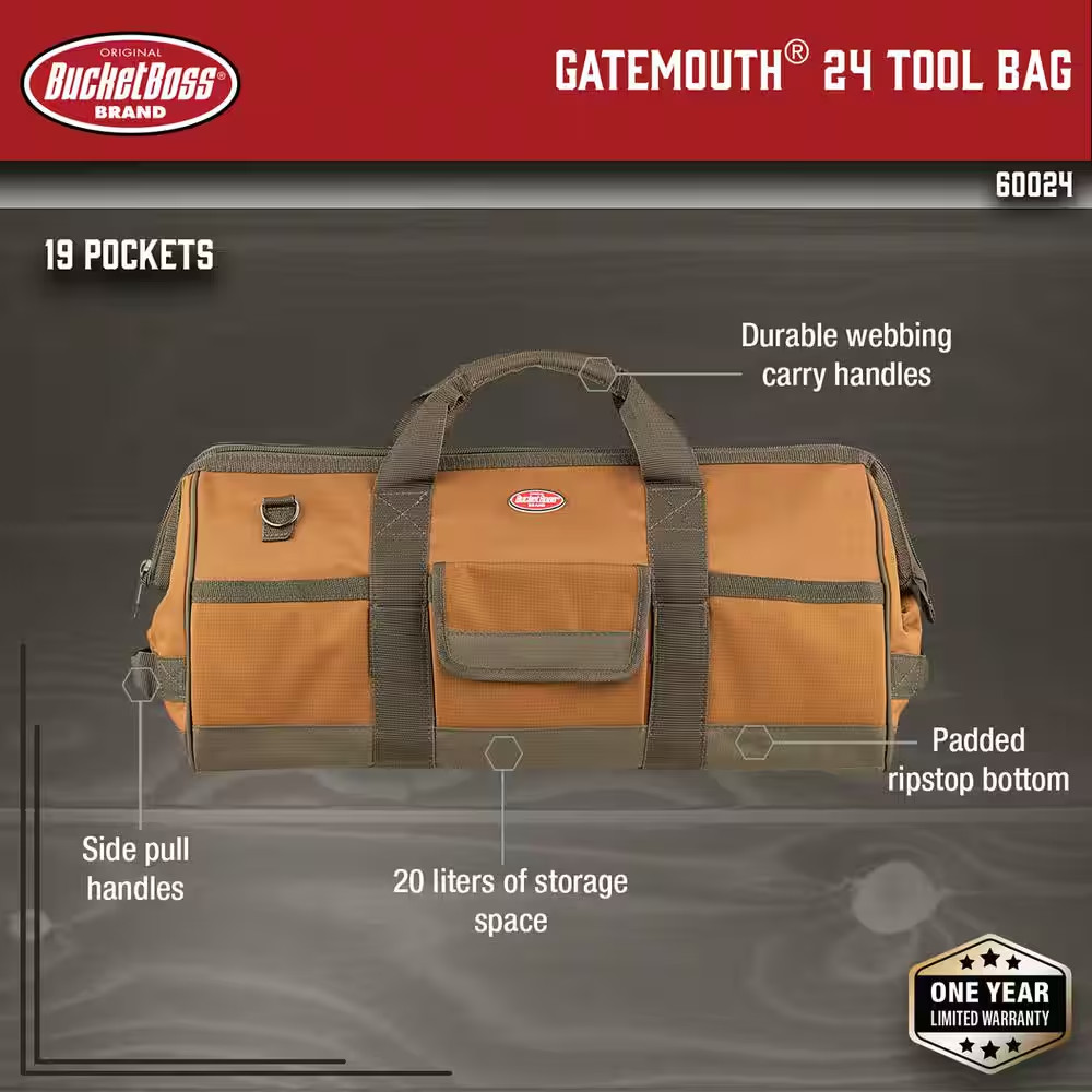 Gatemouth 24 In. Tool Bag in Brown and Green with 36 Pockets