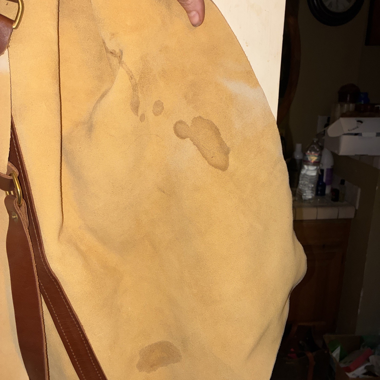 Garrett Wade USA Full Suede, cross-back strapsShop Apron, brass hardware