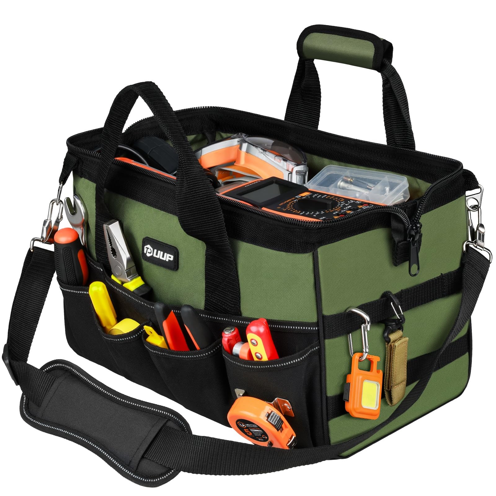 UUP Heavy Duty Tool Bag 15-Inch, 16-Pocket Portable Empty 15.5 Inch, Green