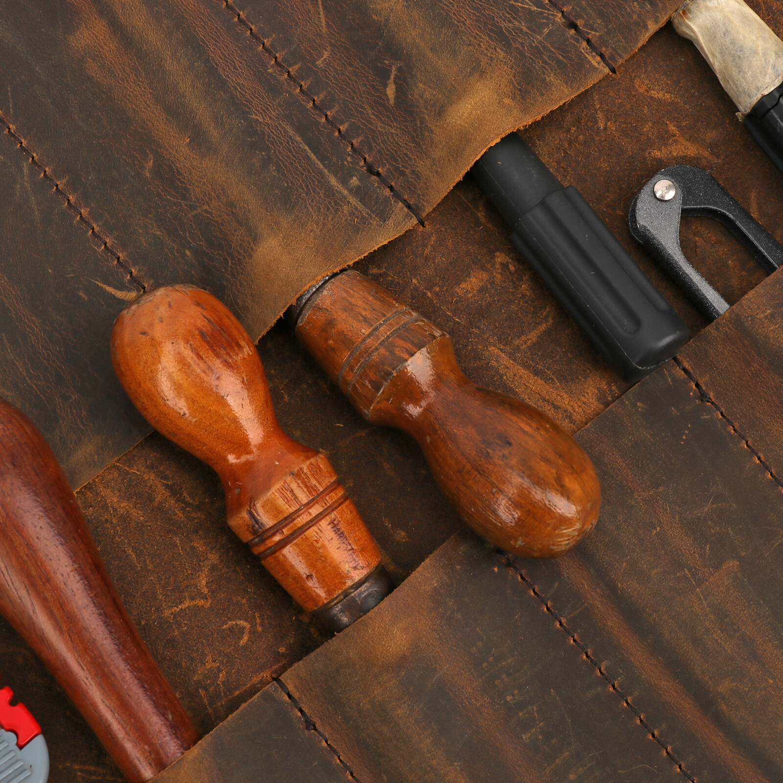 TOURBON Vintage Leather Roll Craft Tool Organizer Workshop Knife Carrier Bag