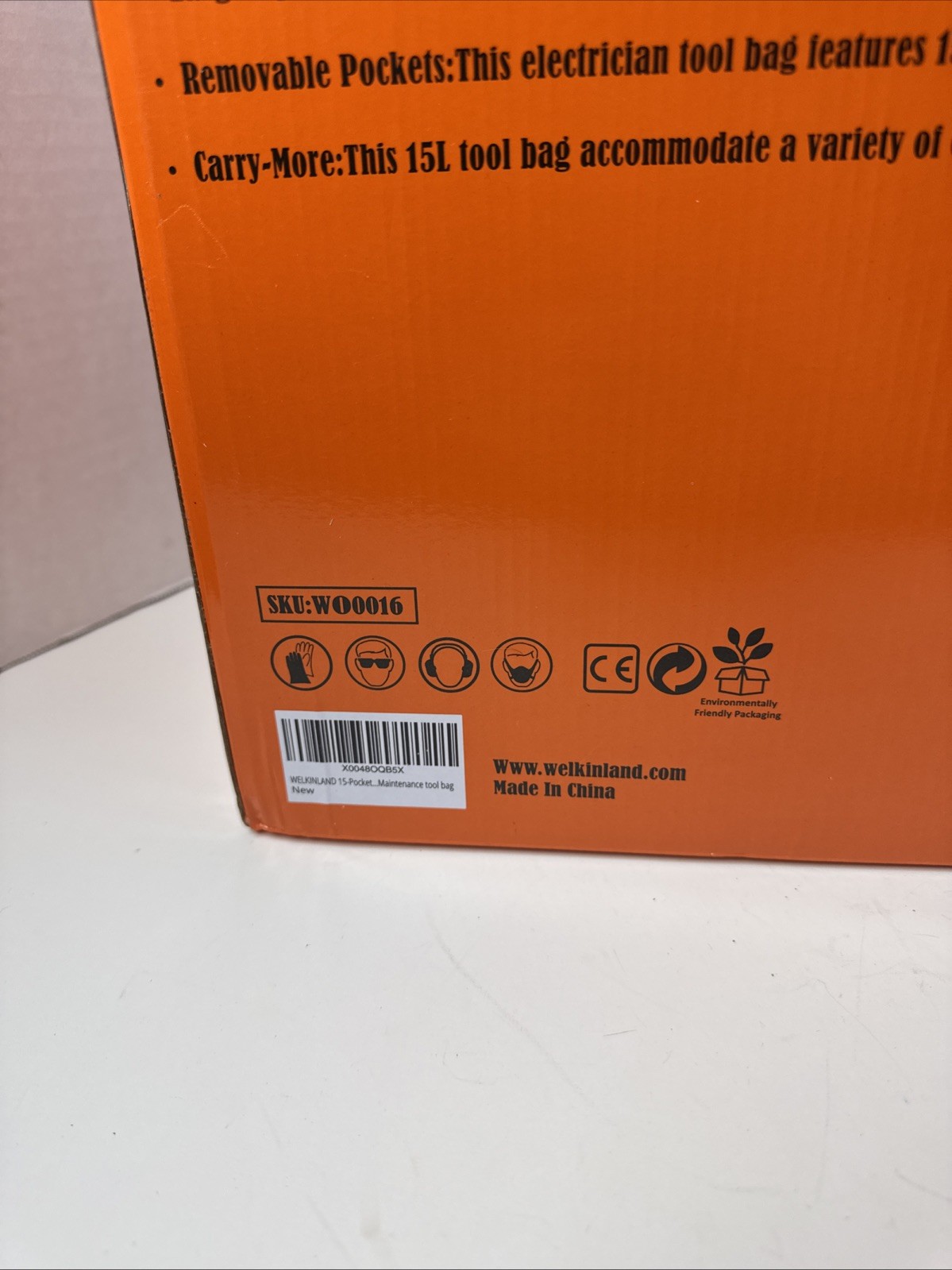 WELKINLAND 15-Pockets Electrician Tool Box Shoulder Tote Bag Large Black Orange