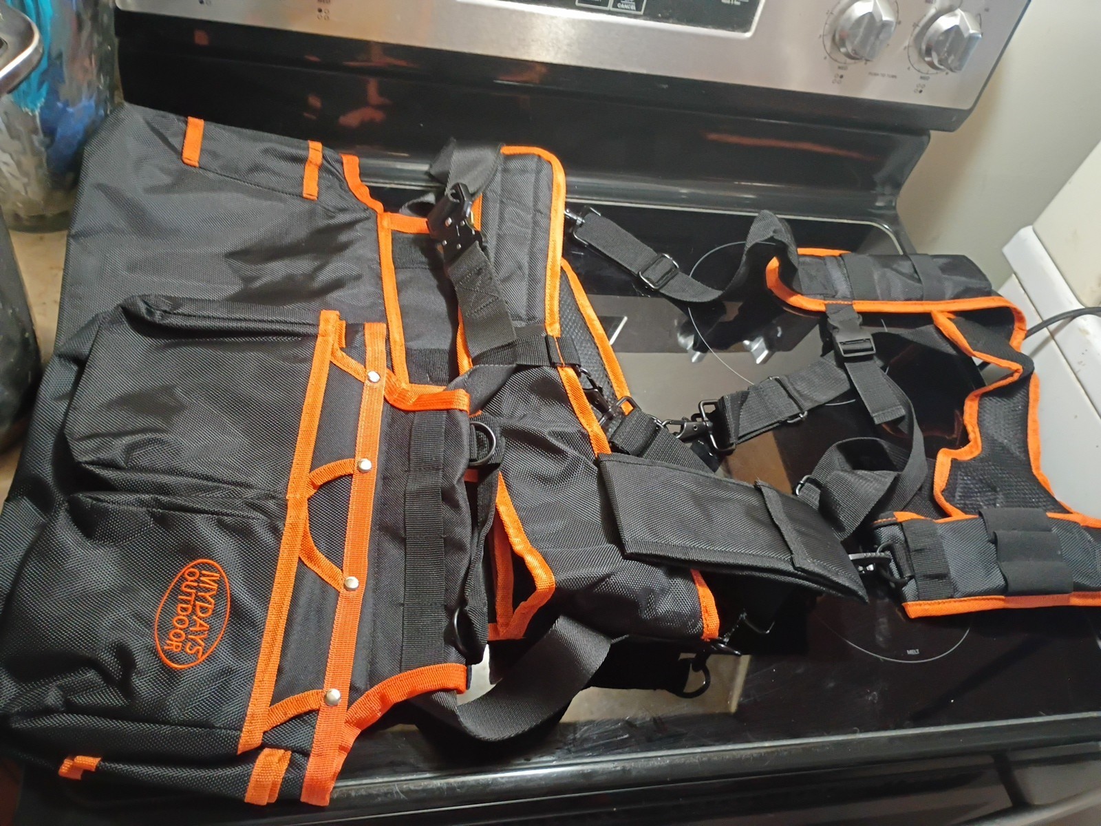 Mydays Outdoor Black Orange Pockets Adjustable Harness Tool Belt And Suspenders