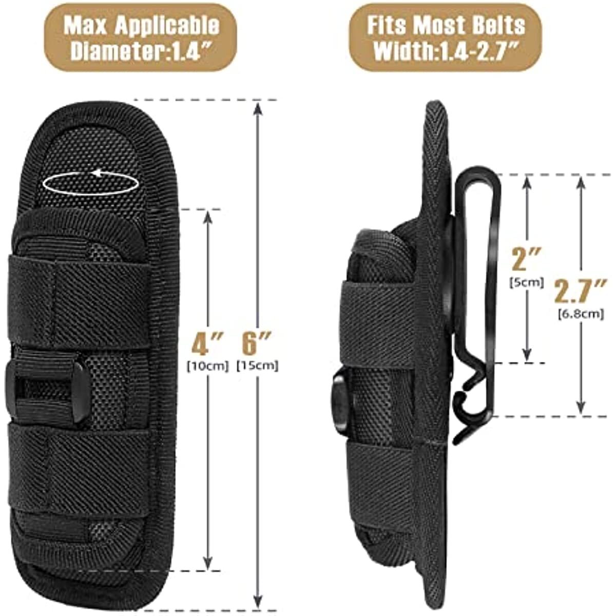 Tactical Molle Torch Holster Case Belt Torch Cover 360° Rotatable Flashlight Bag