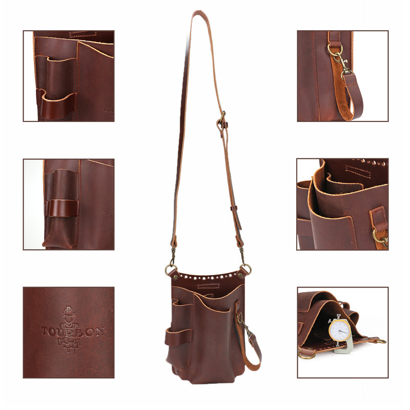 TOURBON 6-in-1 Leather Garden Tools Storage Belt Pouch Utility Shoulder Bag Gift