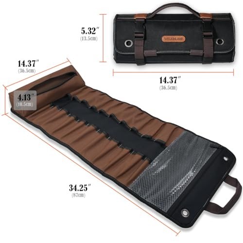 23-Pocket Heavy-Duty Canvas Tool Roll Bag, Waterproof Tool Wrap Organizer, Easy-