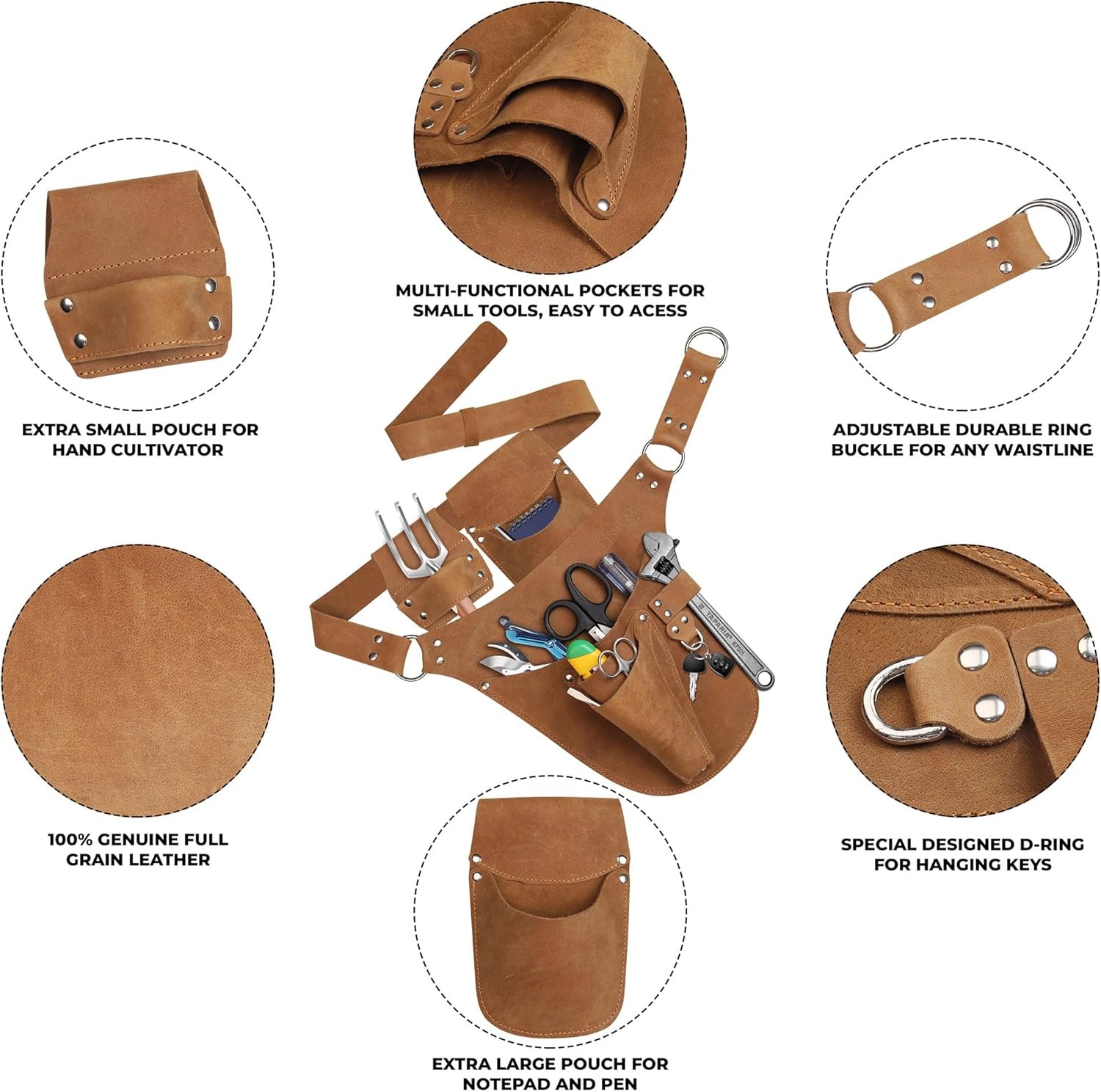 Landscaper Tool Belt Leather Garden Pouch Organizer
