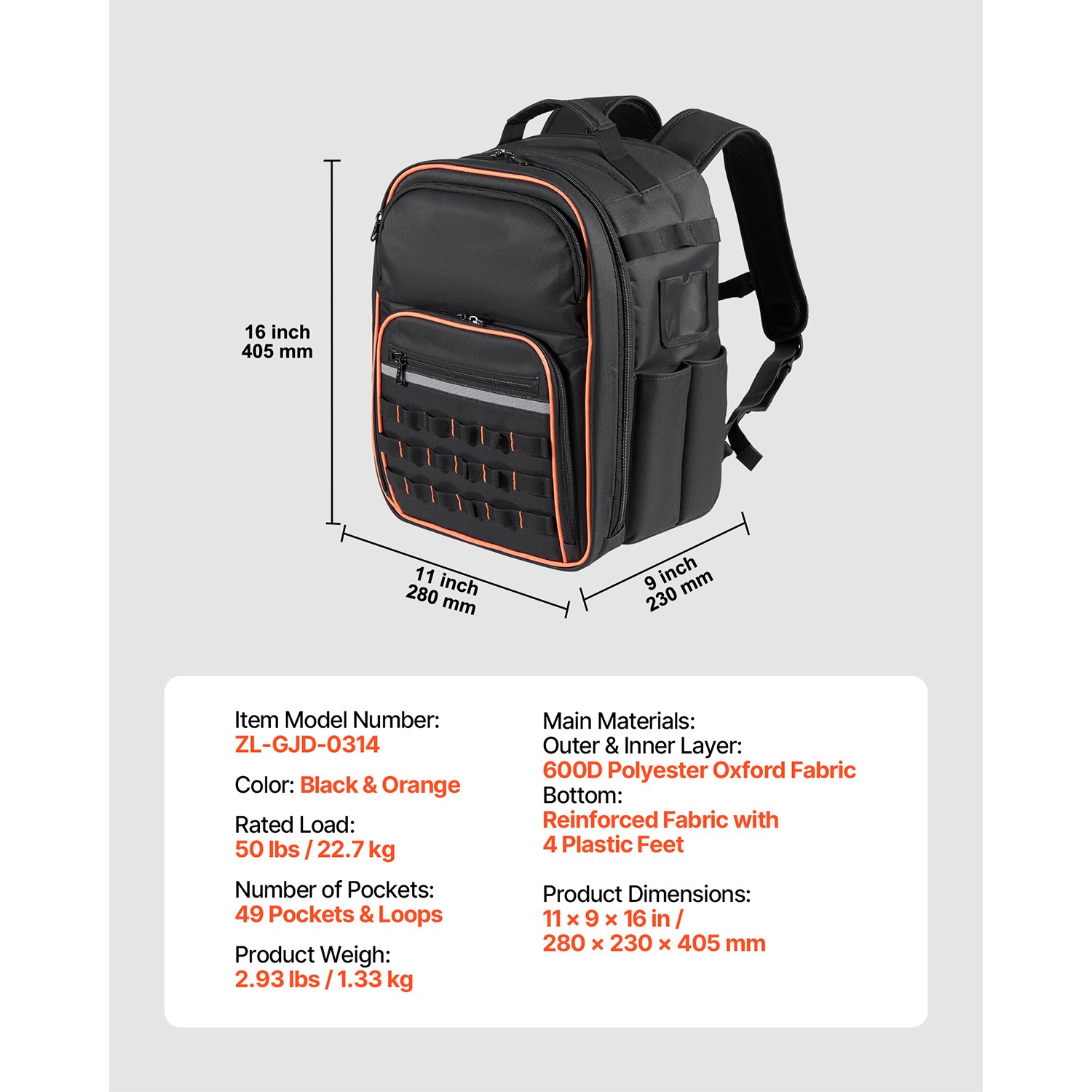 Uimoso Tool Backpack with 49 Pockets, Durable and Ideal for Electricians