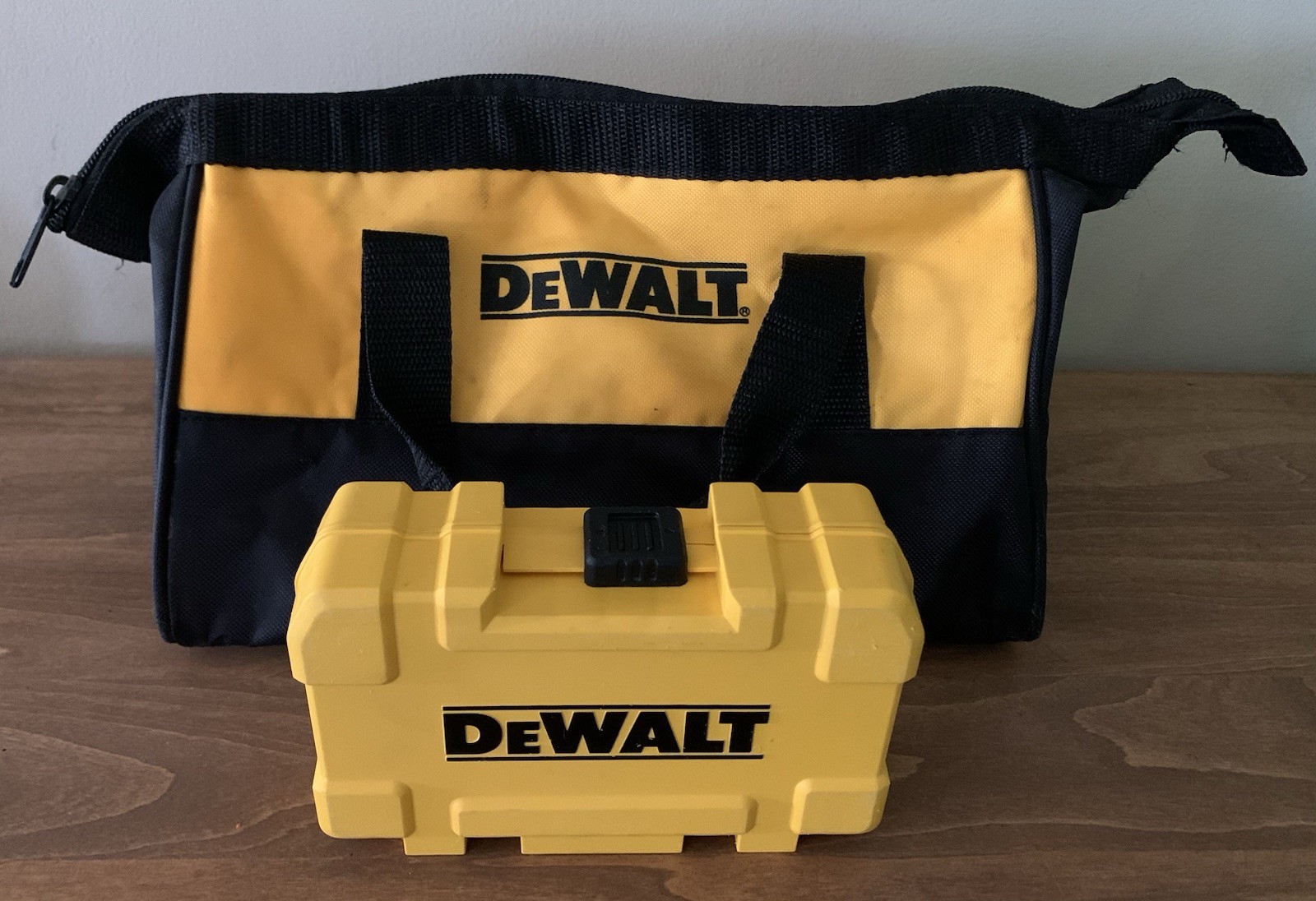 DeWalt Zipper Tool Bag Yellow Black Canvas & Small Dewalt Drill Bit Storage Case