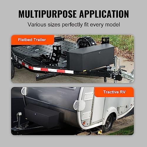 Trailer Tongue Box, Heavy Duty Trailer Tongue Tool Box Storage 36″ Black Steel