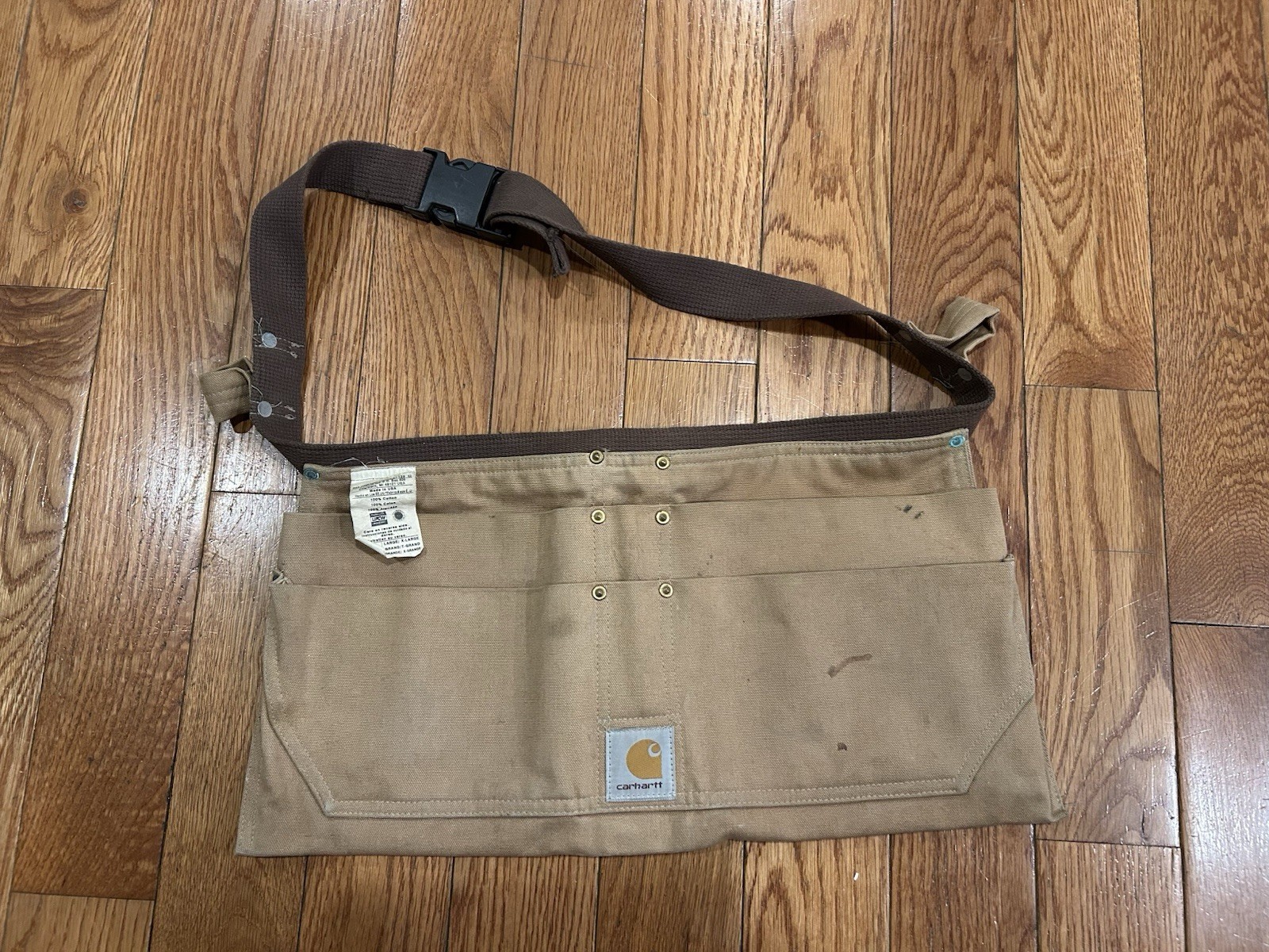 Vintage Carhartt A09 BRN Duck Canvas Tool Apron Waist Bag Made in USA Brown L/XL