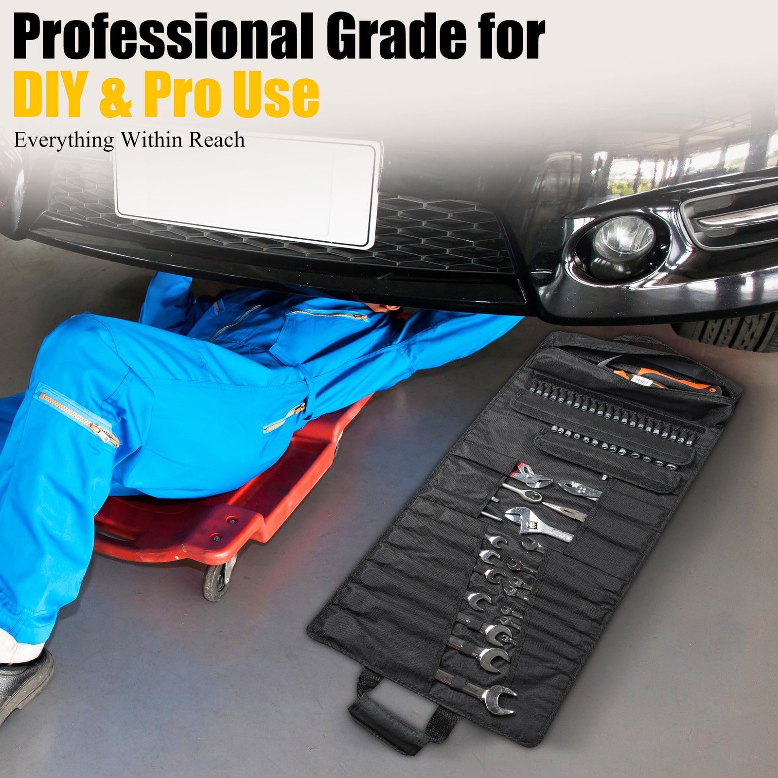 Tool Bag,Large Roll-Up Tool Bag Organizer with 28 Pocket Organizer, 34 Socket…