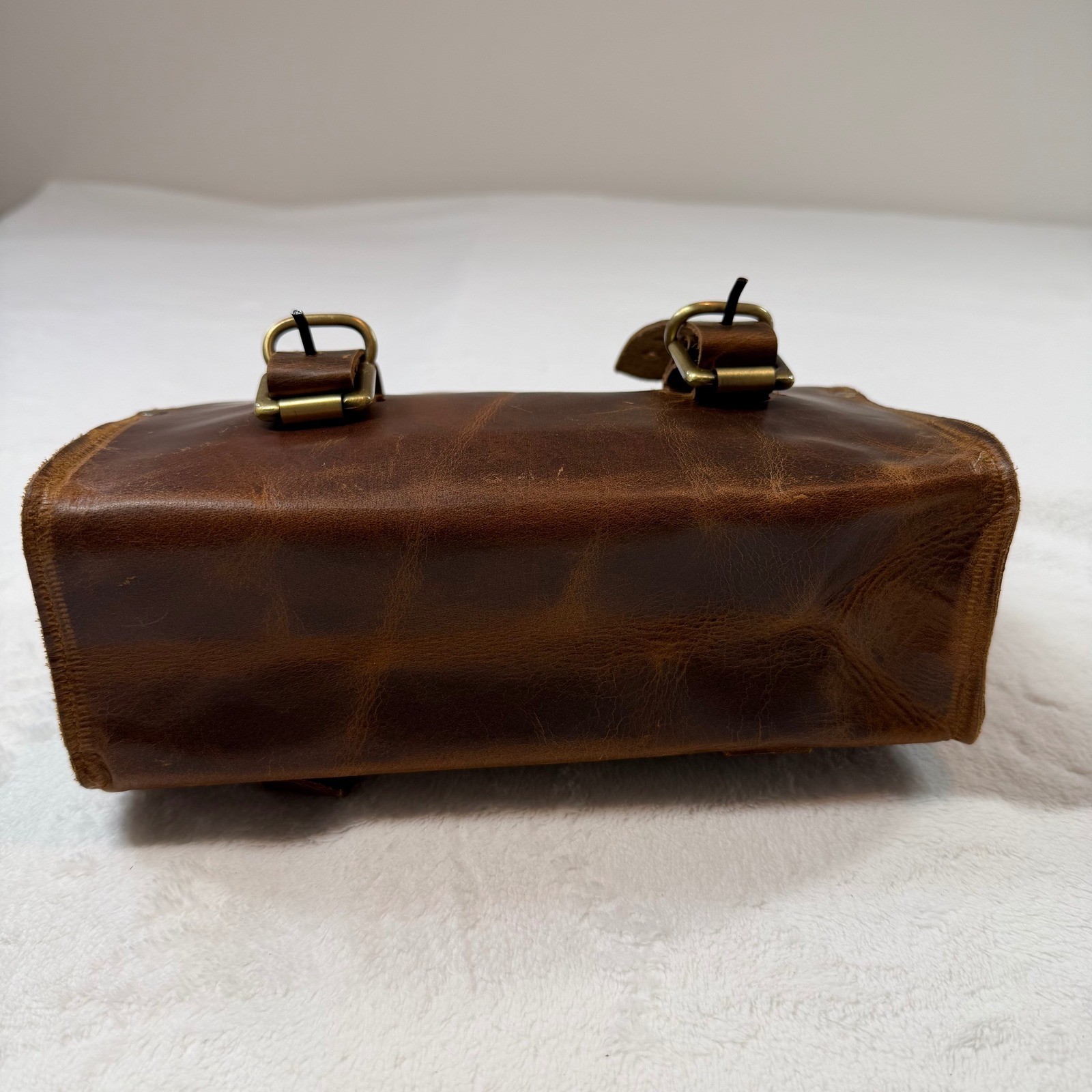 Unbranded Leather Handlebar Tool Bag Brown Good Distressed Buckle Moto Accessory