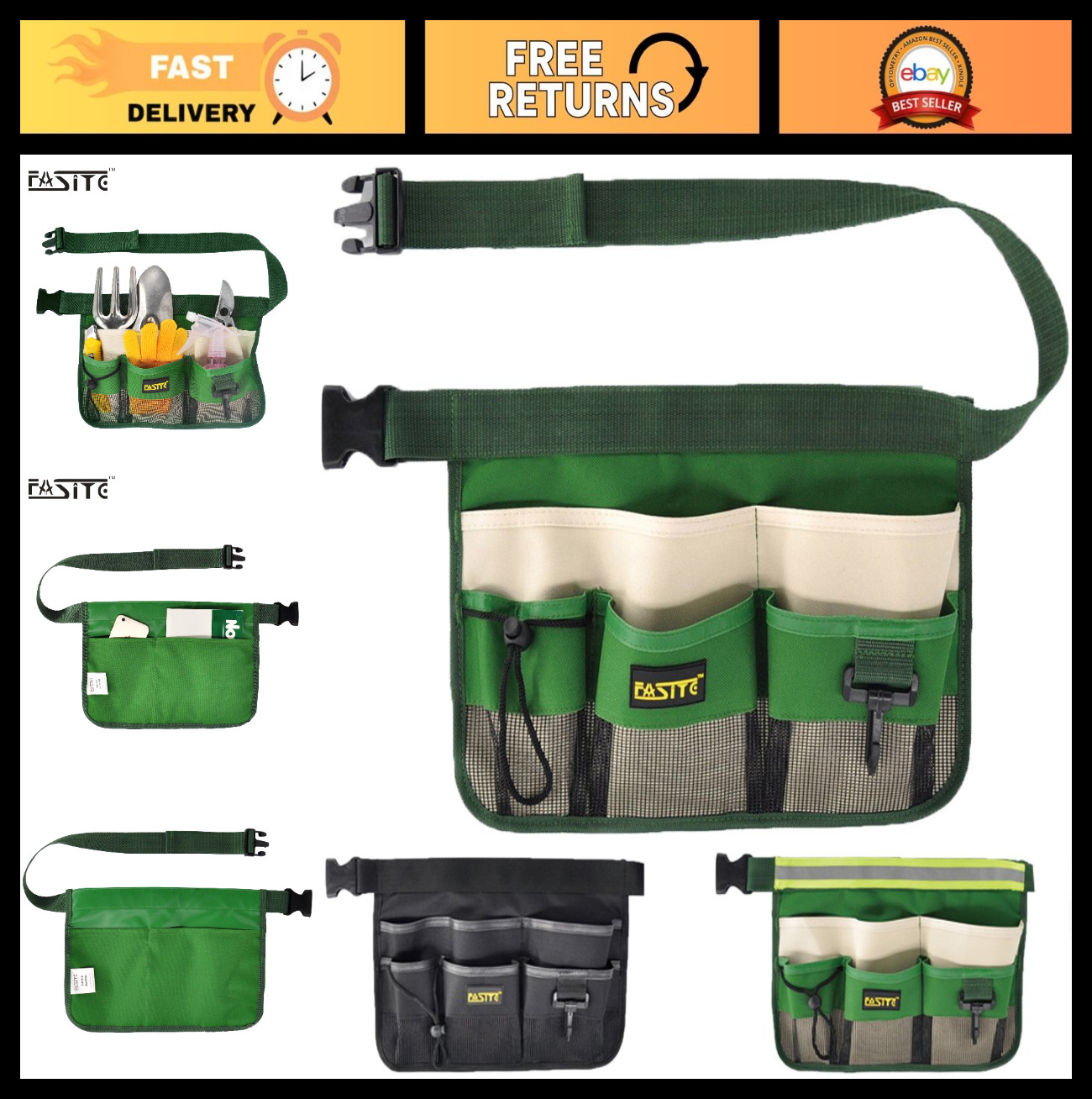 Waterproof Gardening Tool Waist Bag Belt, 7-Pocket Apron for Men & Women, Adjust