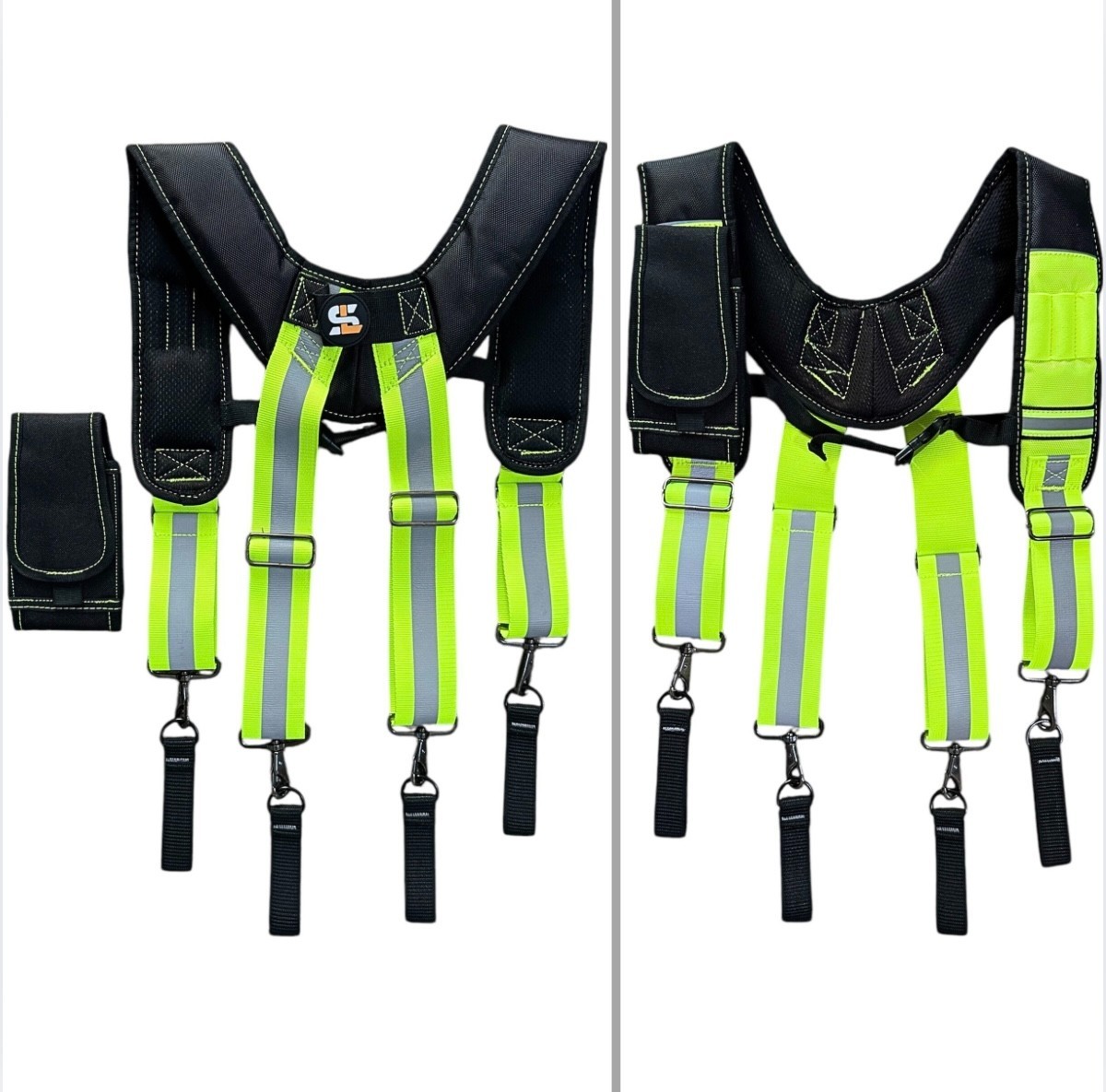 Tool Belt Suspenders Rig w/ Padded Foam Adjustable Shoulder Straps, Phone Holder
