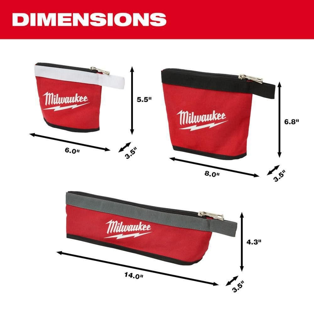 14 In., 8 In. and 6 In. Multi-Size Zipper Tool Bags in Red (3-Pack)