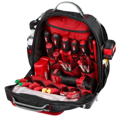 Milwaukee 48-22-8201 48-Pocket Hard Molded Ultimate Jobsite Backpack, Black/Red