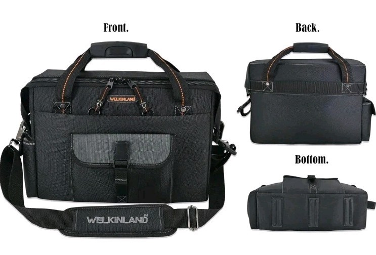 ✅ WELKINLAND 15-Pockets Electrician Tool Box Bag, Large – Open Black Orange ✅