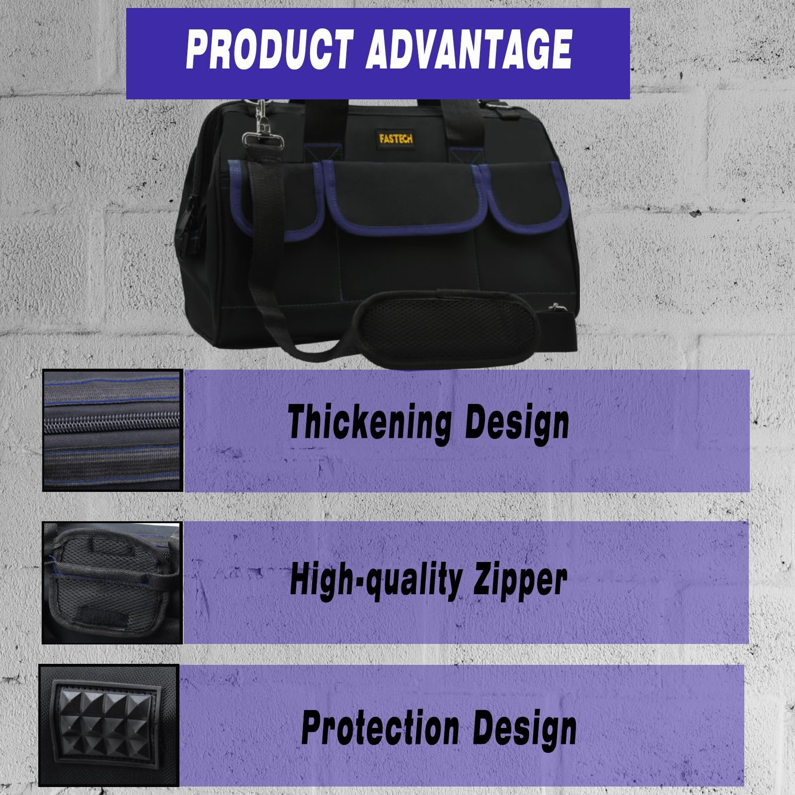 20 Inch Tool Bag Waterproof Wide Mouth Kit Heavy Duty Organizer Dark Blue