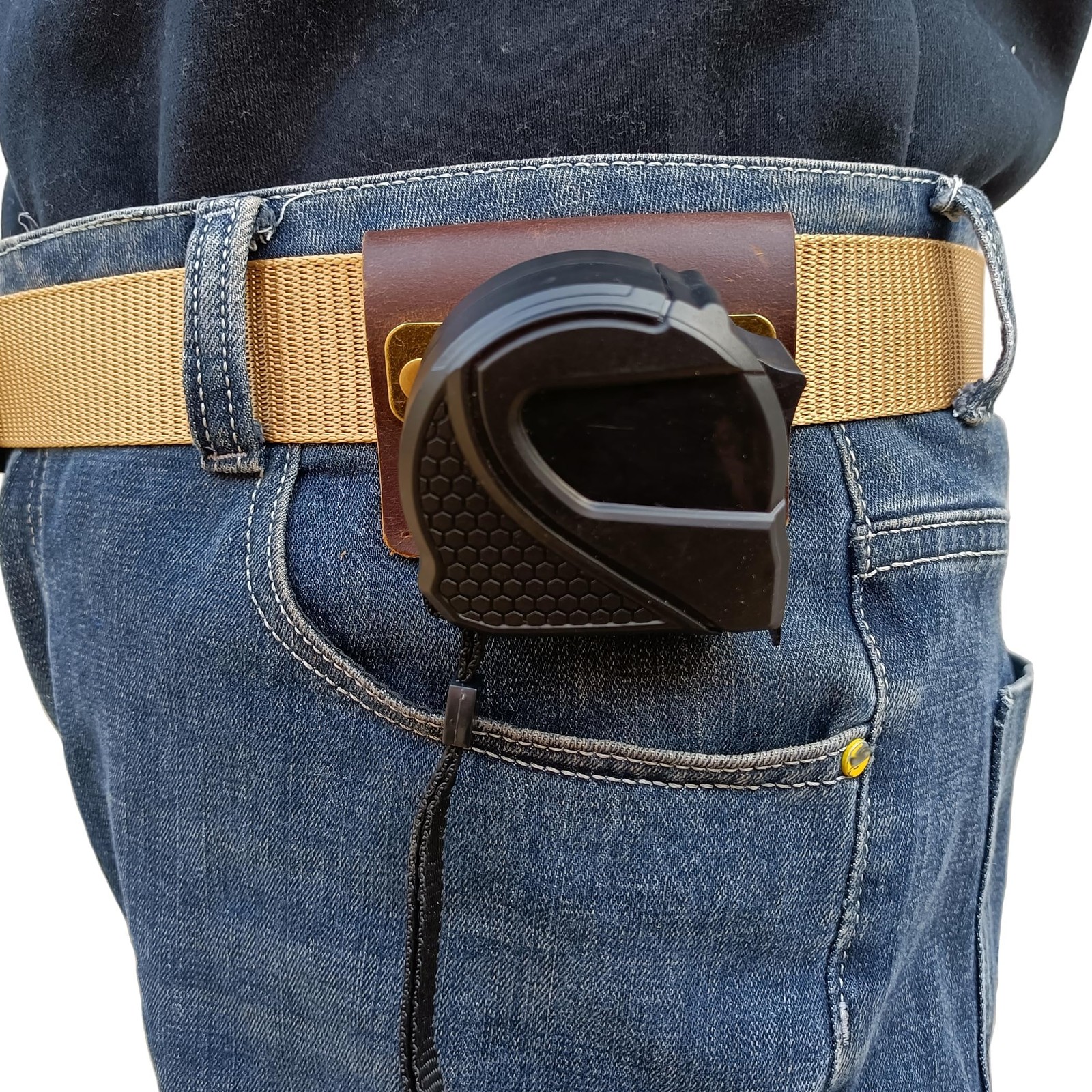 Leather Tool Holder Tape Measure Holder Clip Tape Holder for Tool Belt Coffee