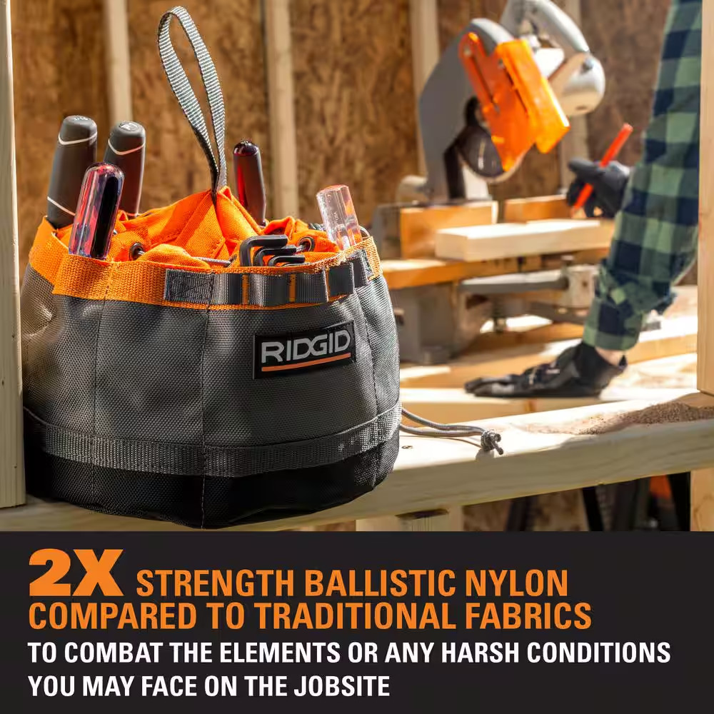 RIDGID 10 In. 19 Pocket Professional Grade Small Parts Organizer Tool Bag