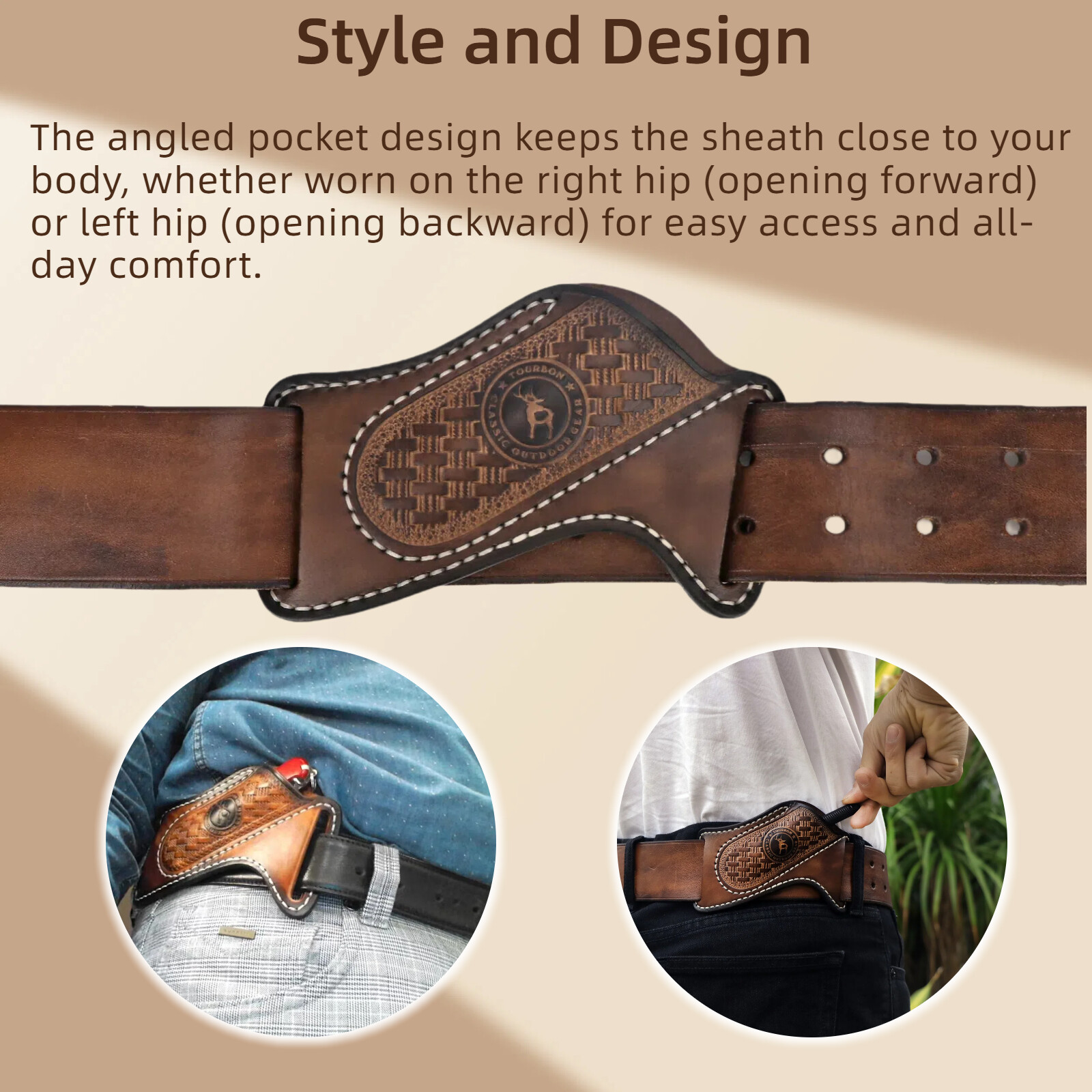 TOURBON Leather Folding Blade Knife Sheath Belt Pouch EDC Knives Pocket Camping