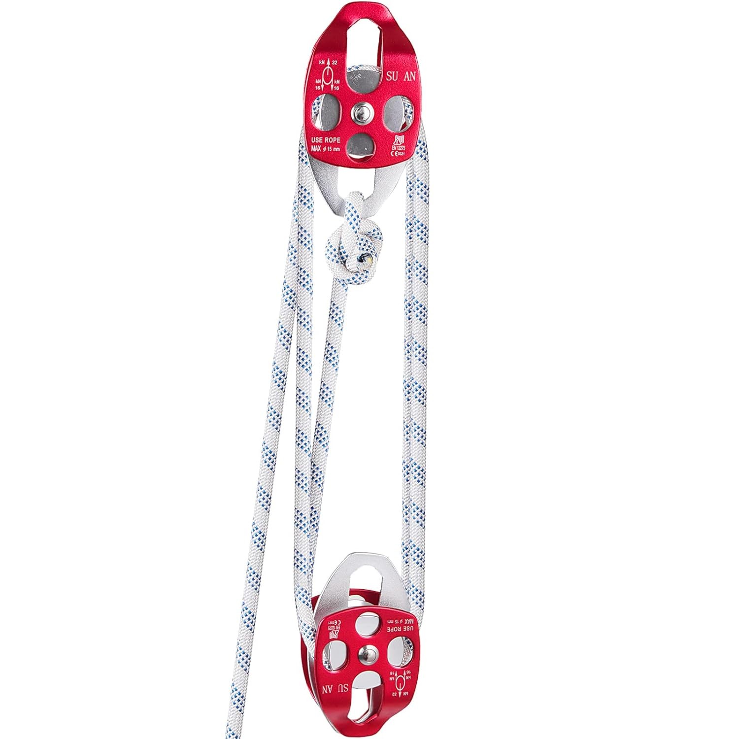 1/2″ X 200Ft Twin Sheave Block with Braid Rope 30-35KN 6600-7705LBS Double Pulle