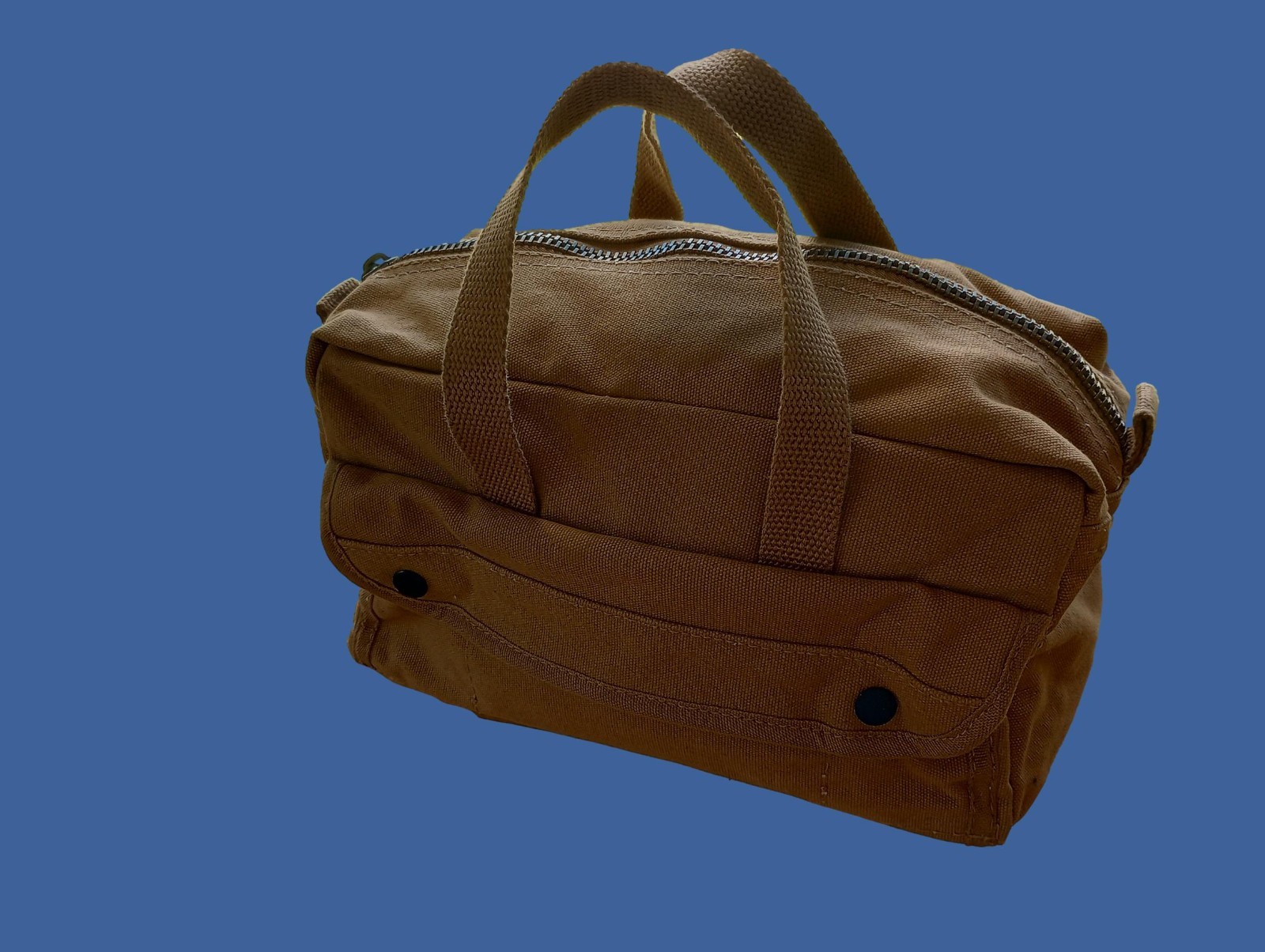 MILITARY STYLE MECHANICS HARD BOTTOM TOOL BAG BRASS ZIPPER HEAVY DUTY COYOTE BRN