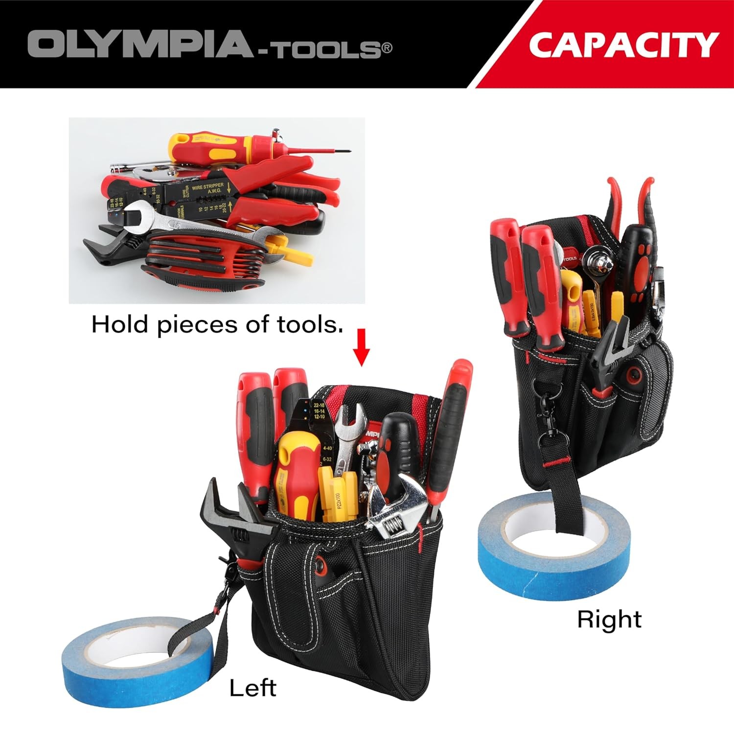 7 Pocket Tool Pouch Bag with Belt Clip Organizer for Mechanics Workshop
