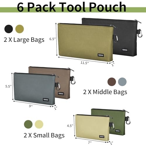 6 Pack Zipper Pouch, Premium Tool Bag, Utility Flat Bottom Storage Multicolor