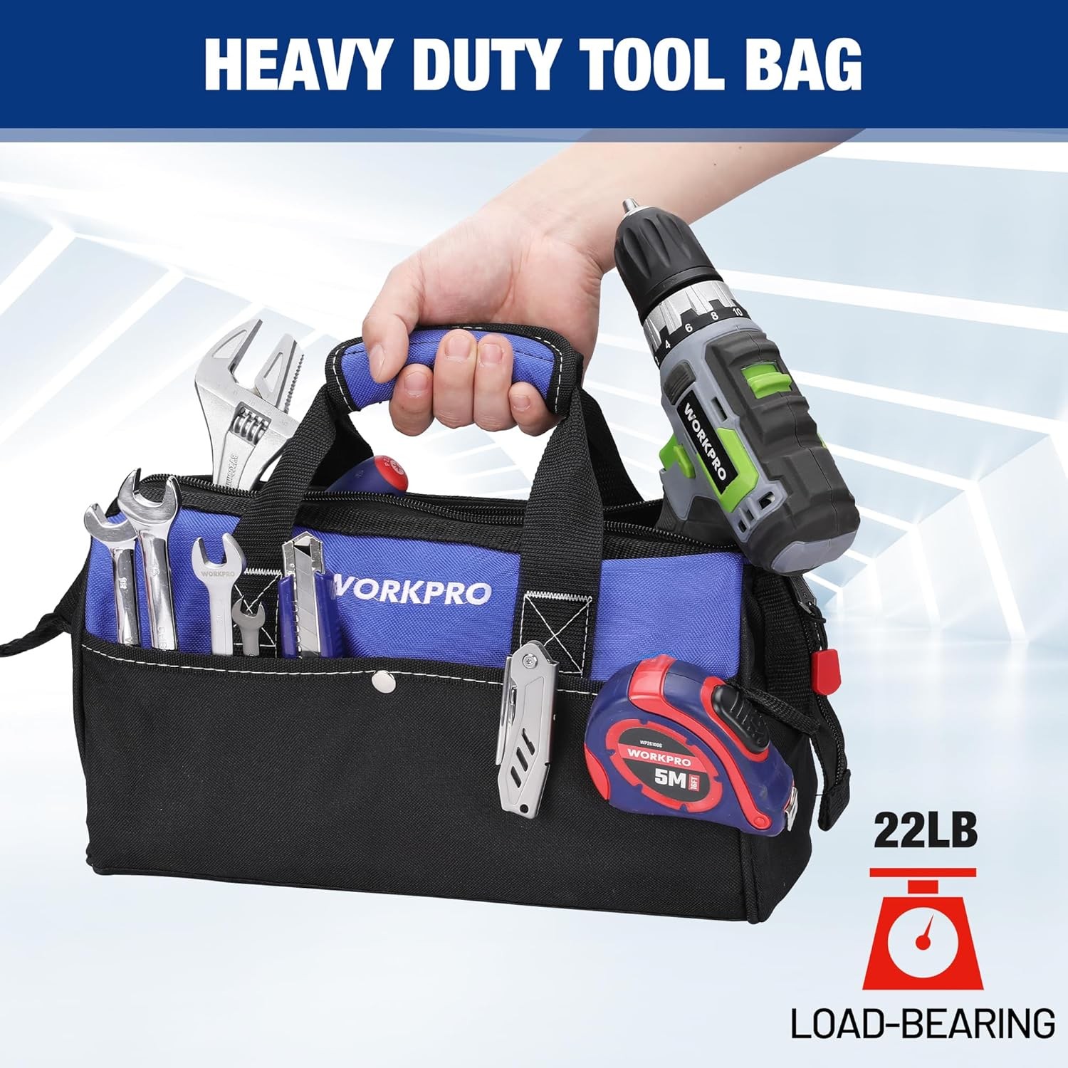 WORKPRO 17″Tool Backpack Duty Jobsite Tool Bag Handbag Tool Organizer w/ Molded