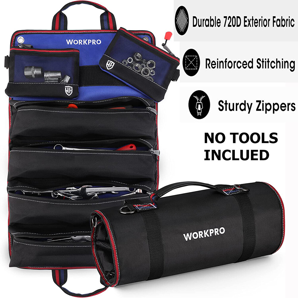 WORKPRO Roll Up Tool Bag Tool Roll Up Bag w/Detachable Tool Pouches Heavy Duty
