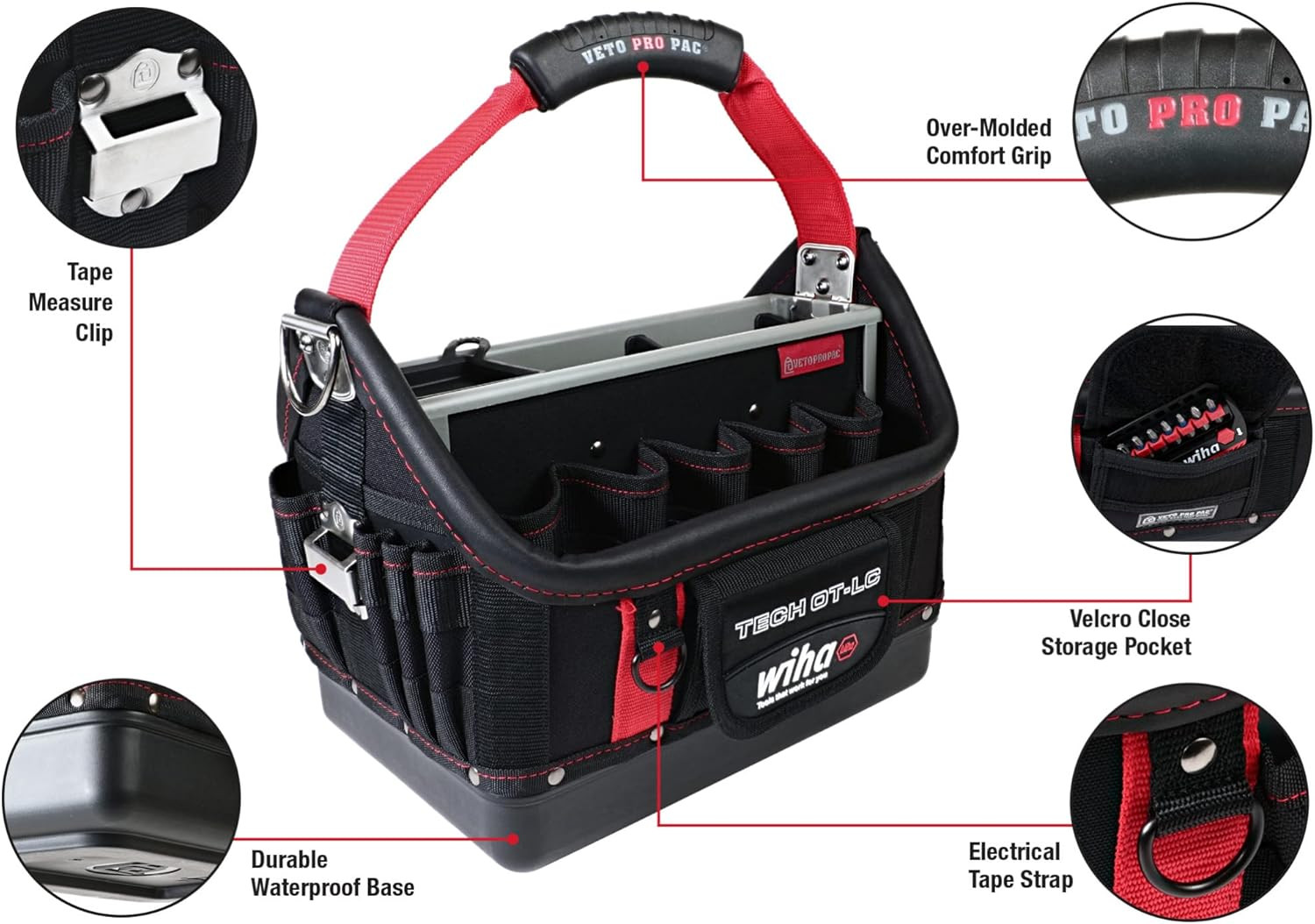 91239 11 Piece Veto Redstripe TECH OT-LC Open Tote Tool Kit