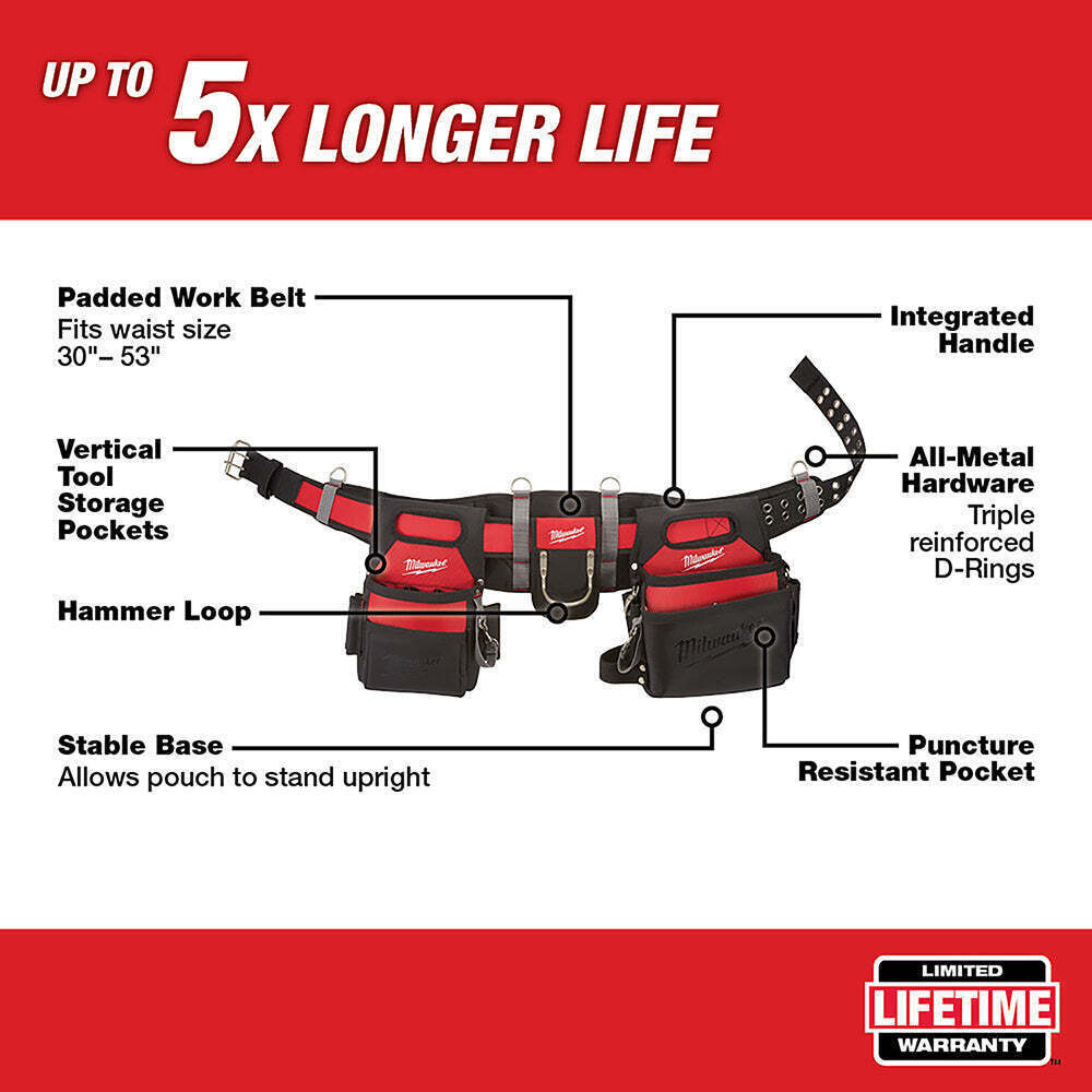 Milwaukee 48-22-8110 29-Pocket 1680D Nylon Stable Base Electricians Work Belt US