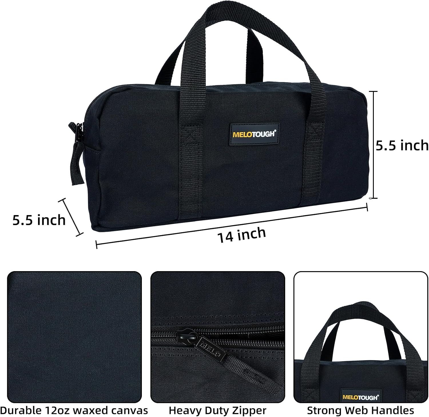 Sturdy 14” Waxed Canvas Utility Tote Pack with Dual Storage Bags – Tan & Black