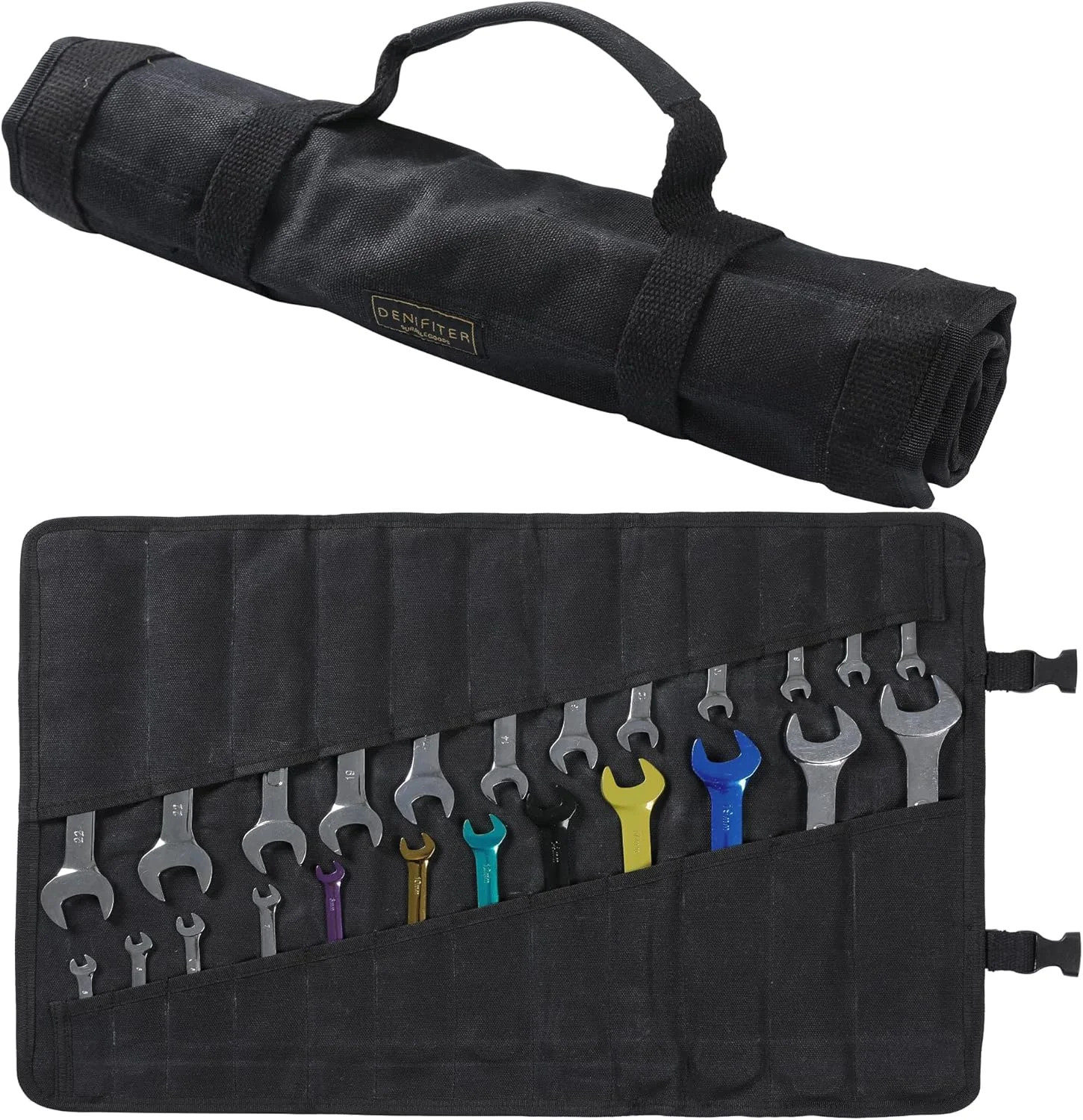 Wrench Roll, Heavy Duty 16oz Waxed Canvas Large Wrench Roll Up Pouch & Tool Bag