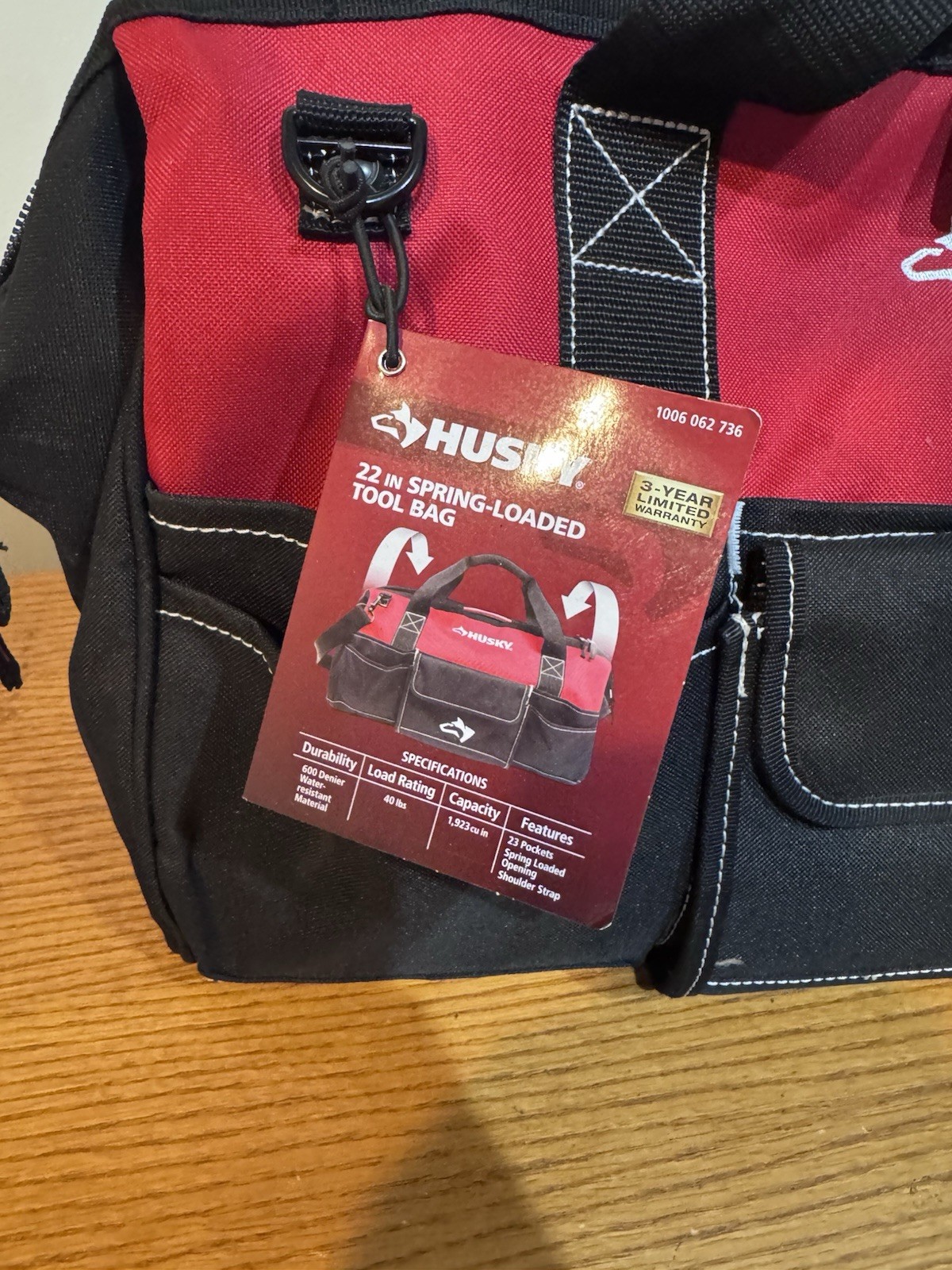 Husky 22 in Spring-Loaded Tool Bag 28 Pockets Red/Black 600D Polyester Strap