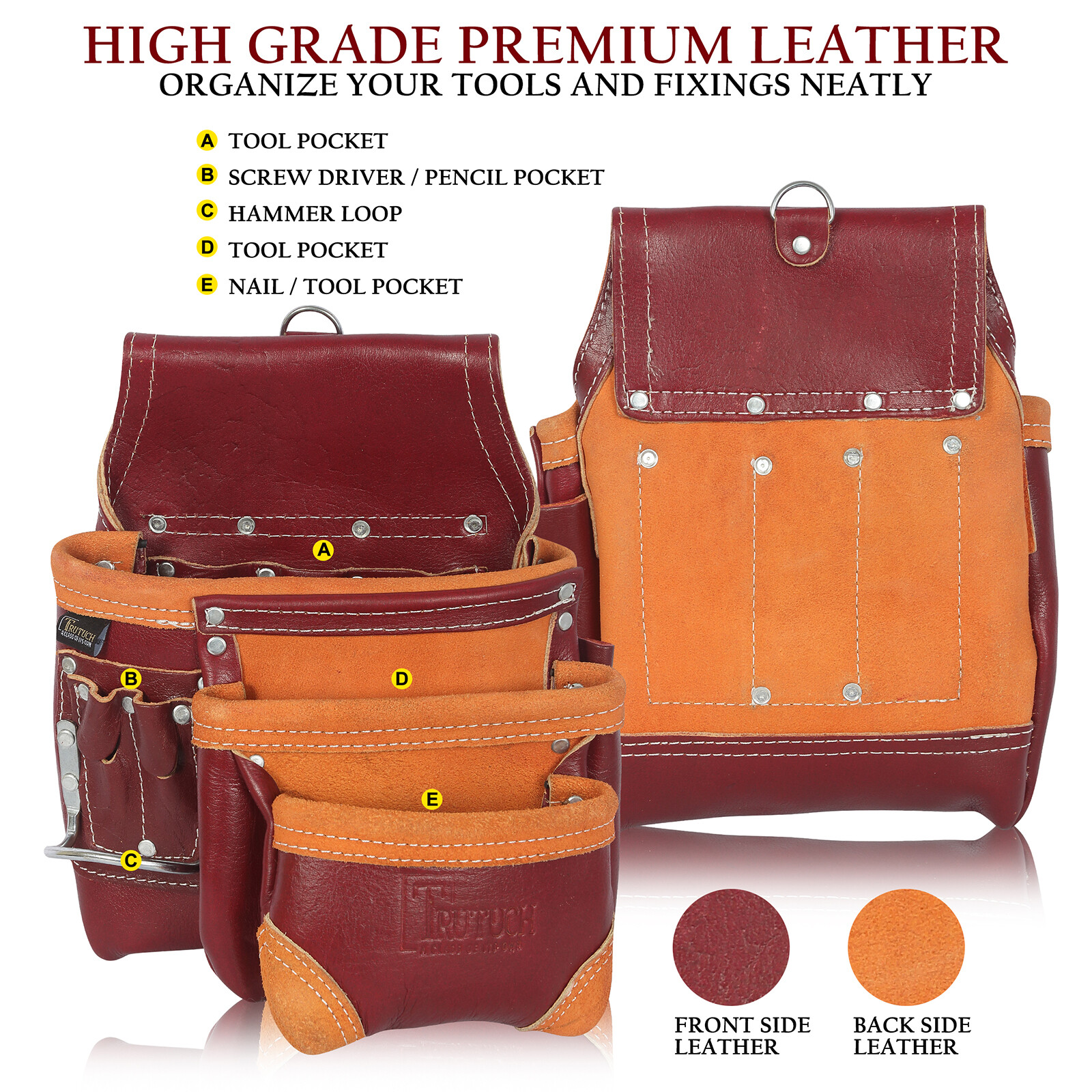 Trutuch Leather Carpenter Tool Belt | 18 Pockets | Framers Tool Belt | Handyman