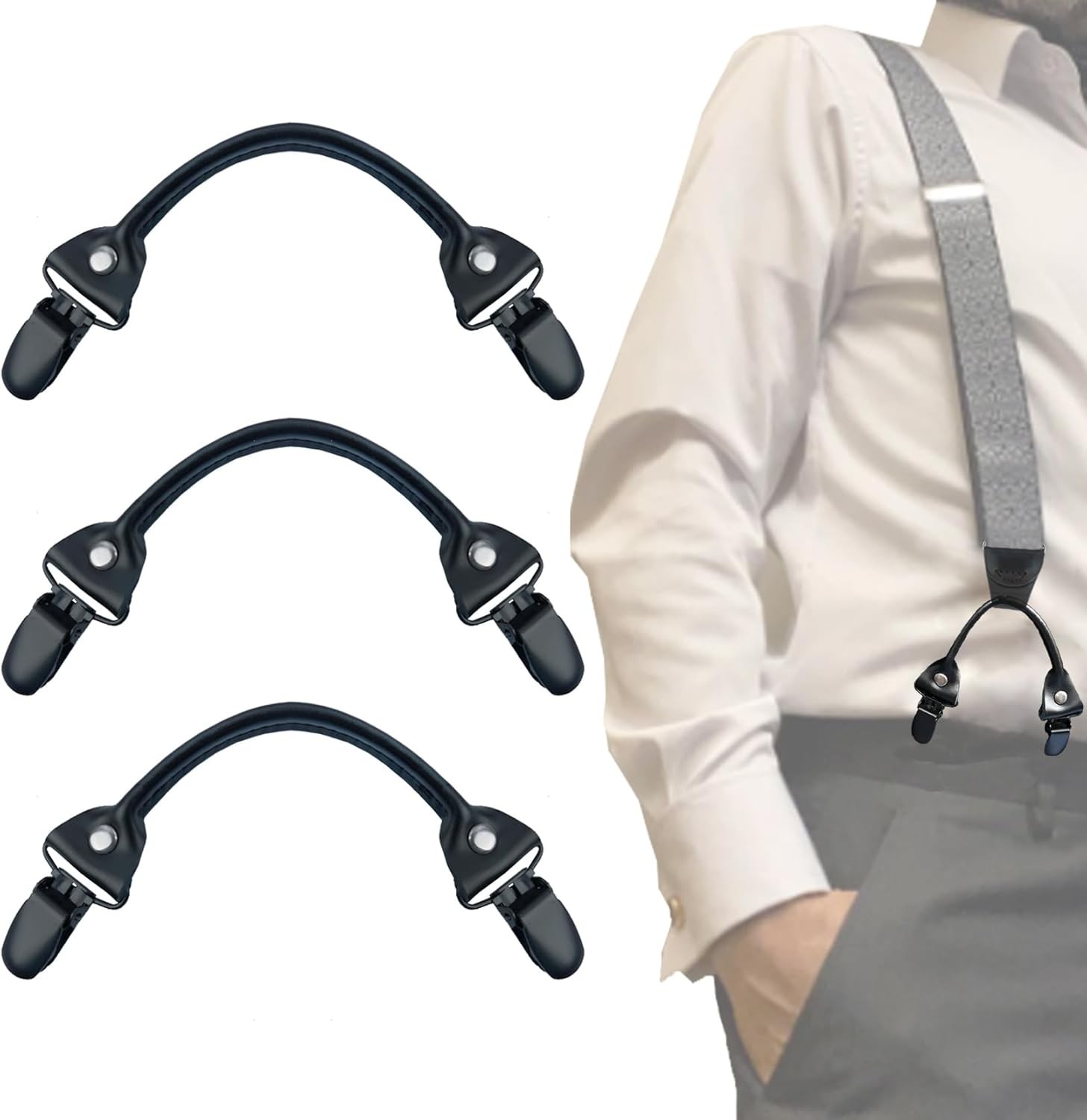 KUNN Suspender Genuine Leather Strips 3 Pcs with Double Clips End 8.5-inch…