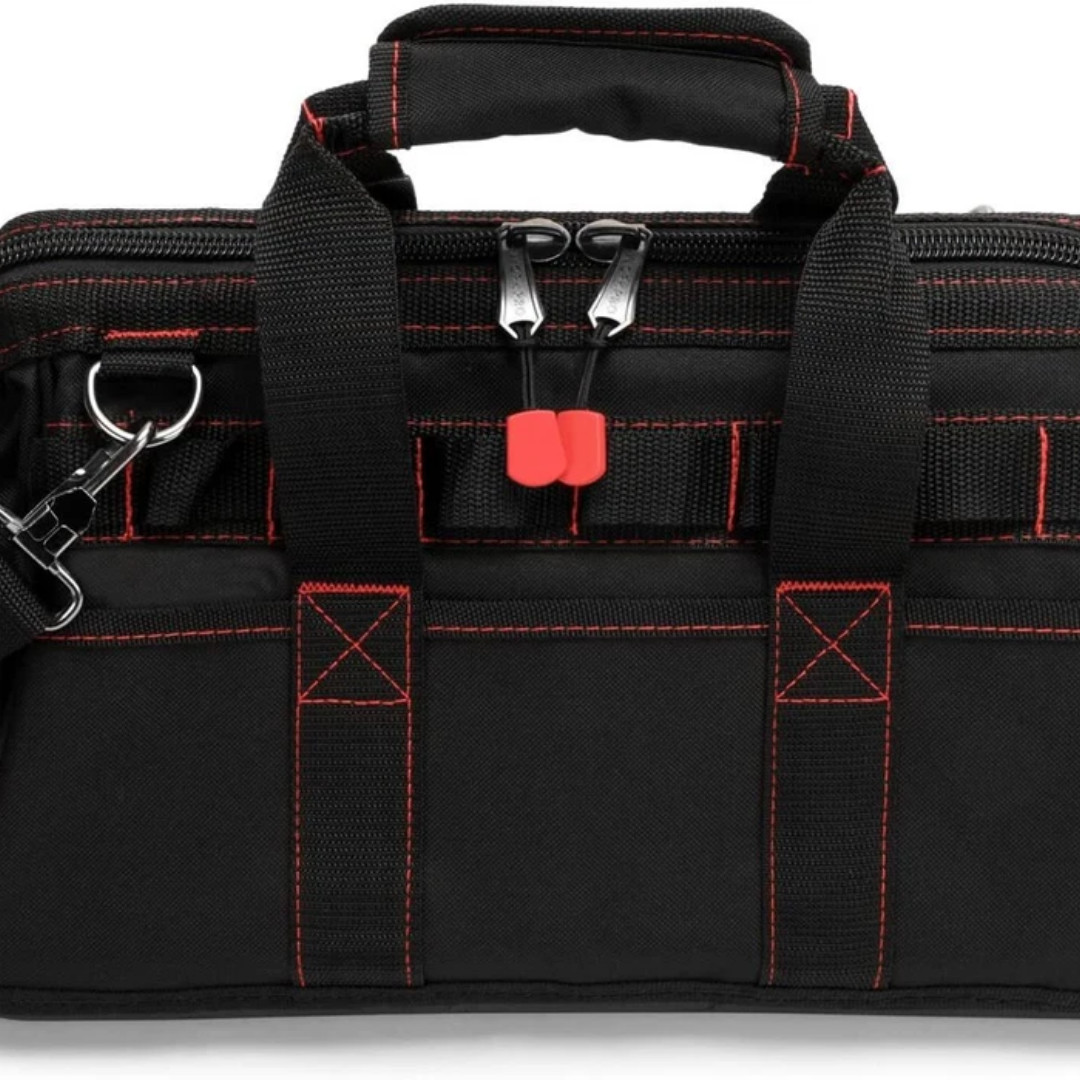 WORKPRO 16″/14″/12″ Wide Mouth Tool Bag Black Tool Storage Tote with Rubber Base