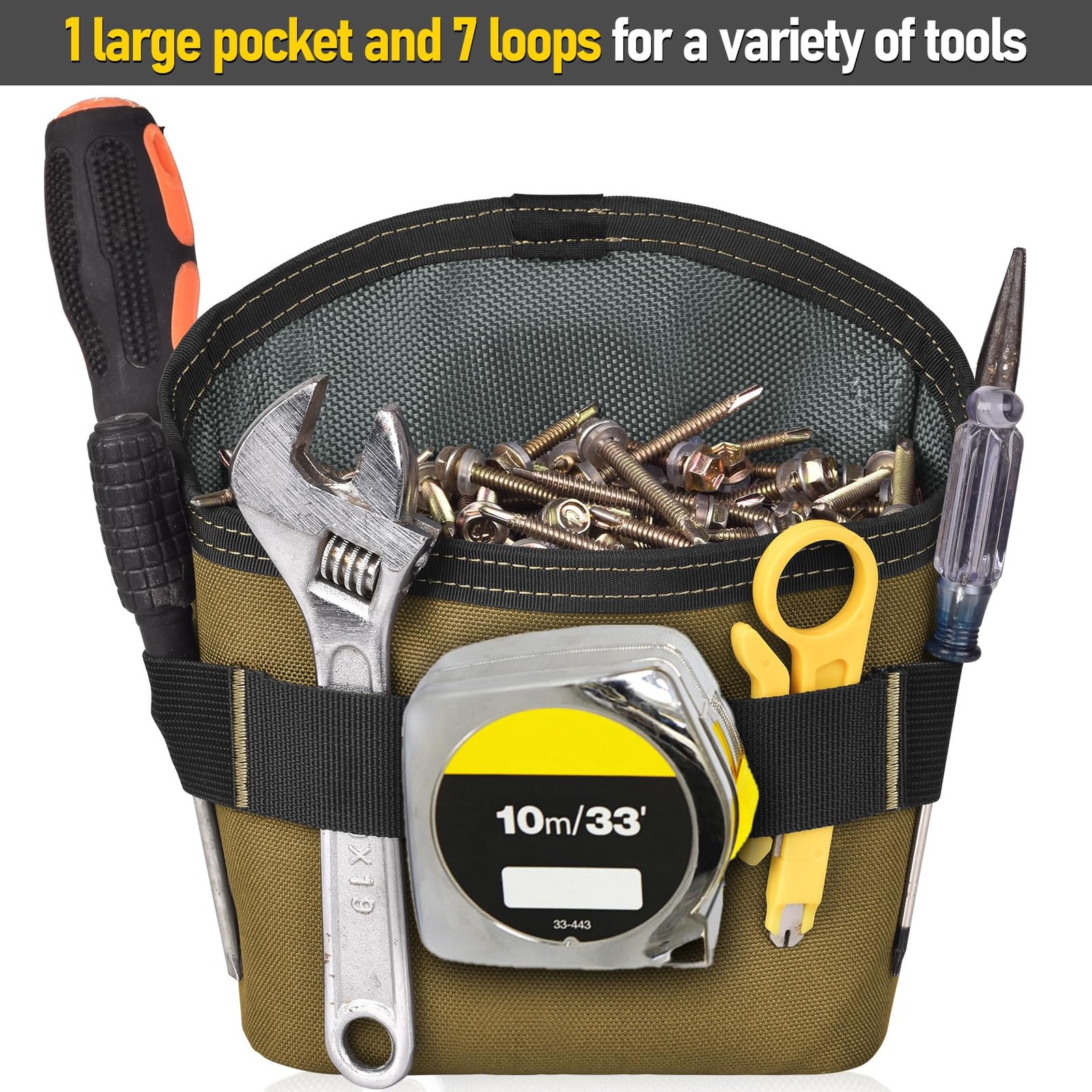 Tool Pouch Nails Screws Bag with Belt Clip XL Khaki