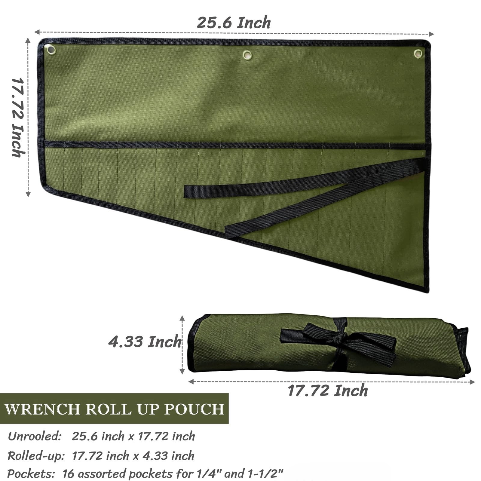 BLIRITEL 16 Pockets Wrench Roll Up Pouch, Organizer and Green
