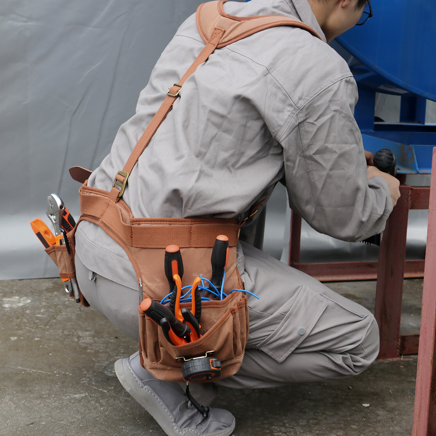 TOURBON Work Tool Belt Suspender Drill Pouch Holder Electricians Carpenters Vest
