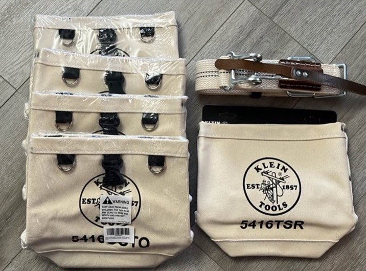 Klein Tools LOT – Quick Release Canvas Tool Belt and Tool/Hardware Bags (x5)