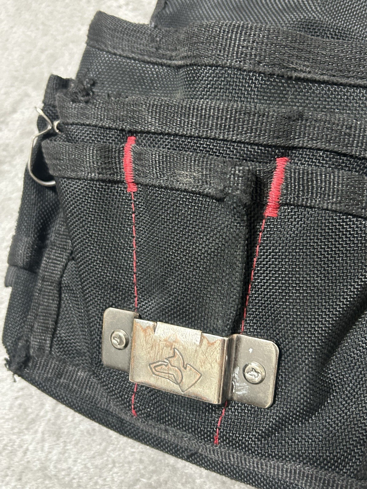 Black & Red Fabric Tool Belt Pouch with Belt Loop, Chain and Metal Clip