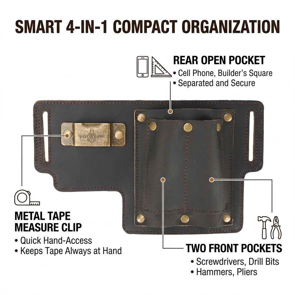 Tourbon Leather 4-in-1 Tool Pouch Electrician Framer Garden Belt Utility Bag