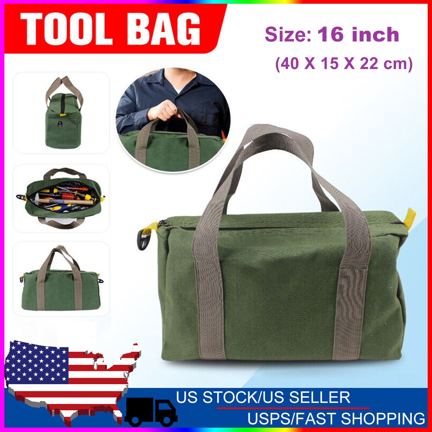 Canvas Tool Bag Heavy Duty Carry Tote Storage Work Utility Mechanics Waterproof