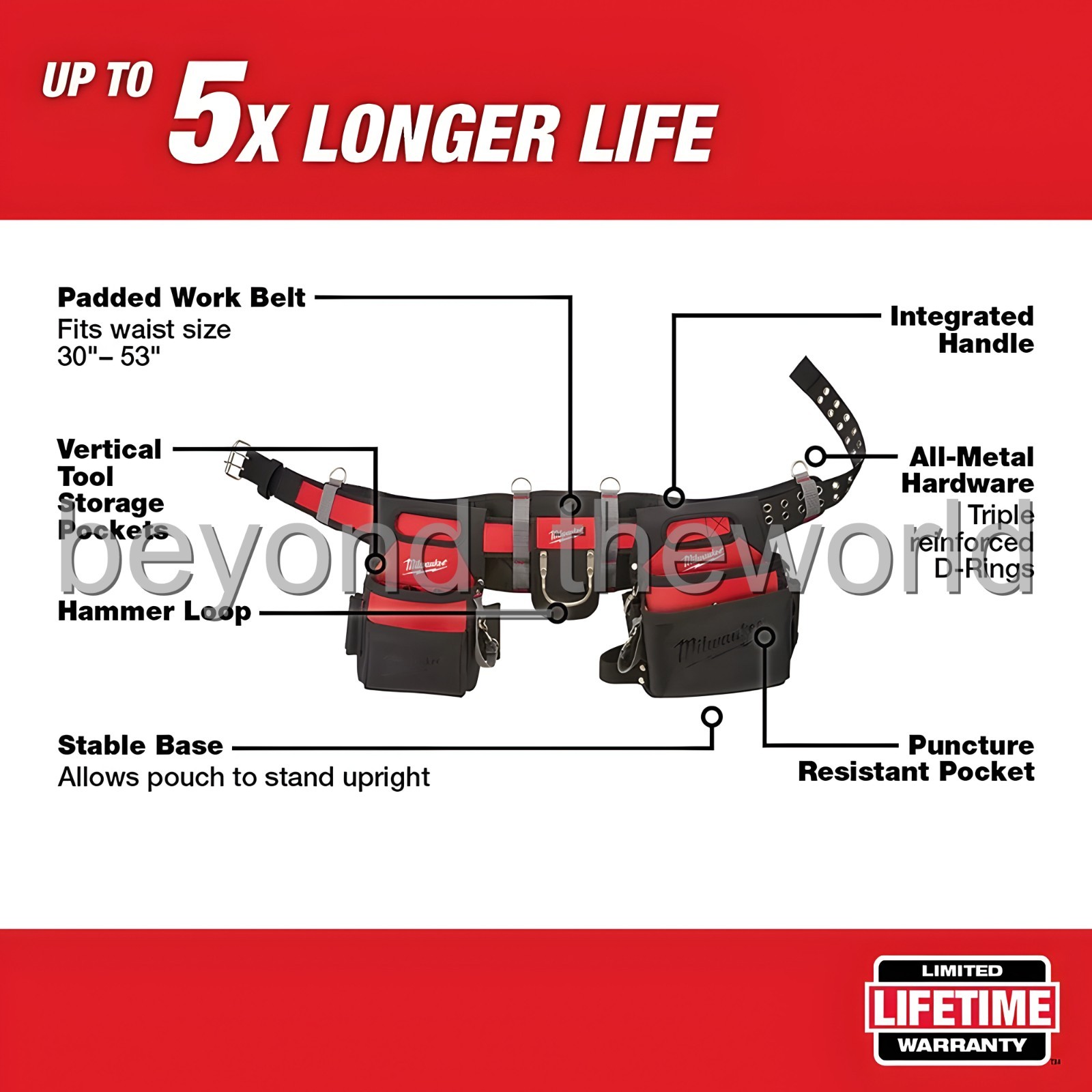 Milwaukee 48-22-8110 Nylon Stable Base Electricians Work Belt Tool Belt