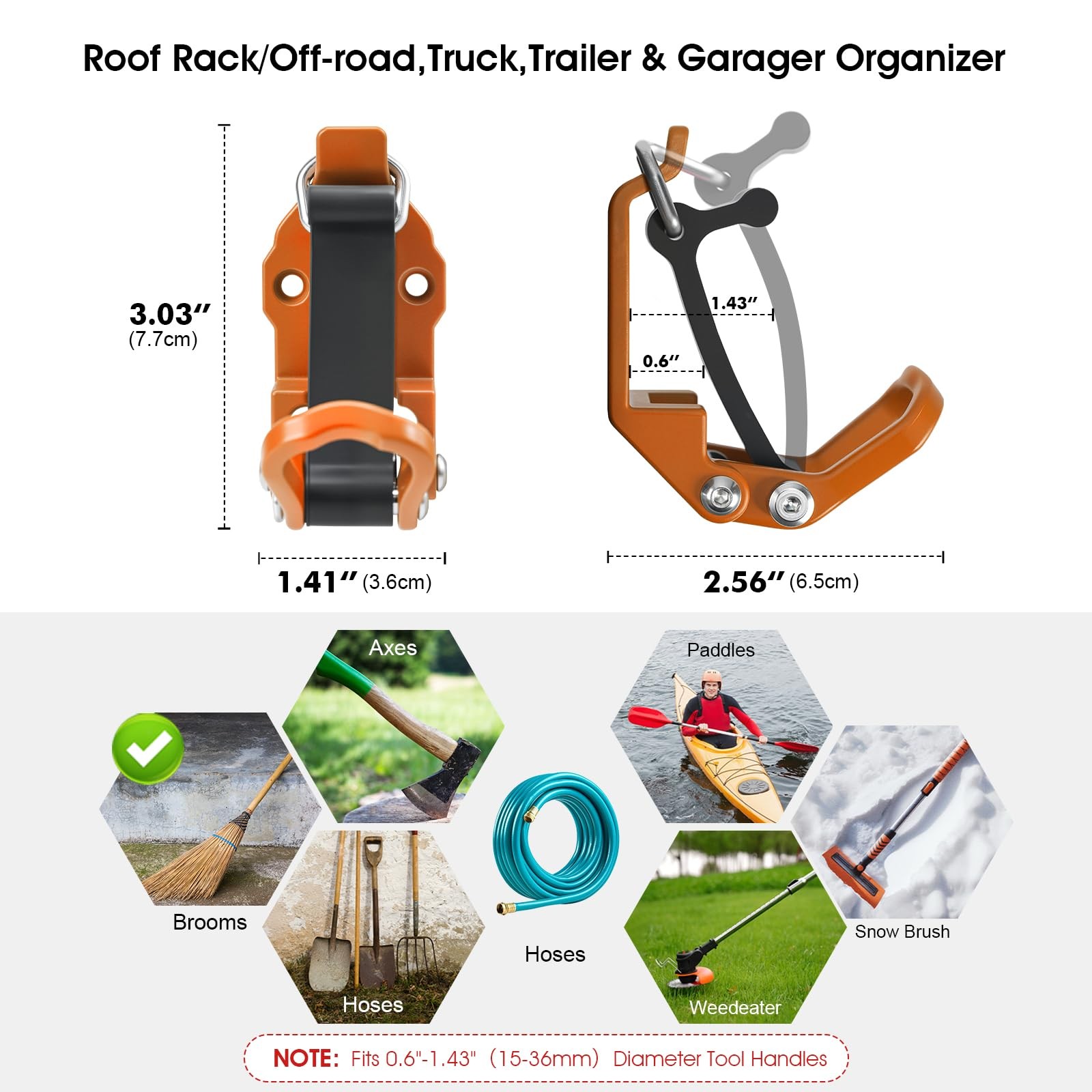 2 Pack Shovel Holder Wall Mount for Truck & Trailer, Adjustable -Coated Clamp…