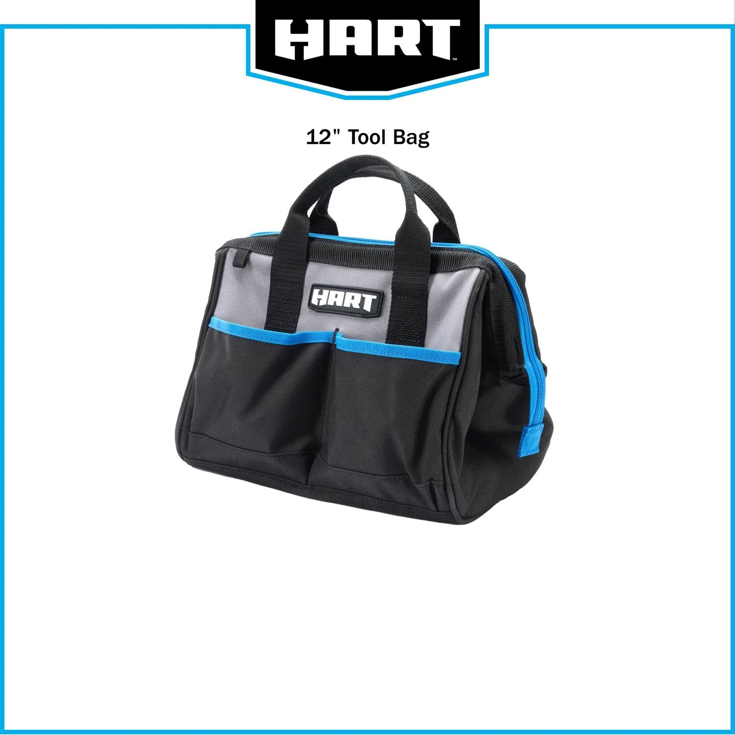 HART 12″ 600D Heavy Duty Tool Bag With Zipper And Double Strap Carry Handles