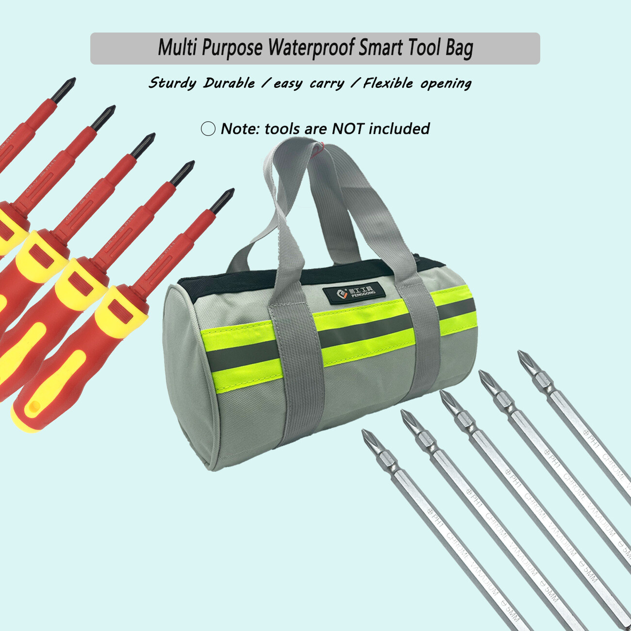 Heavy Duty Canvas Tool Bag with Metal Zippers Muti-Purpose for Home DIY Portable